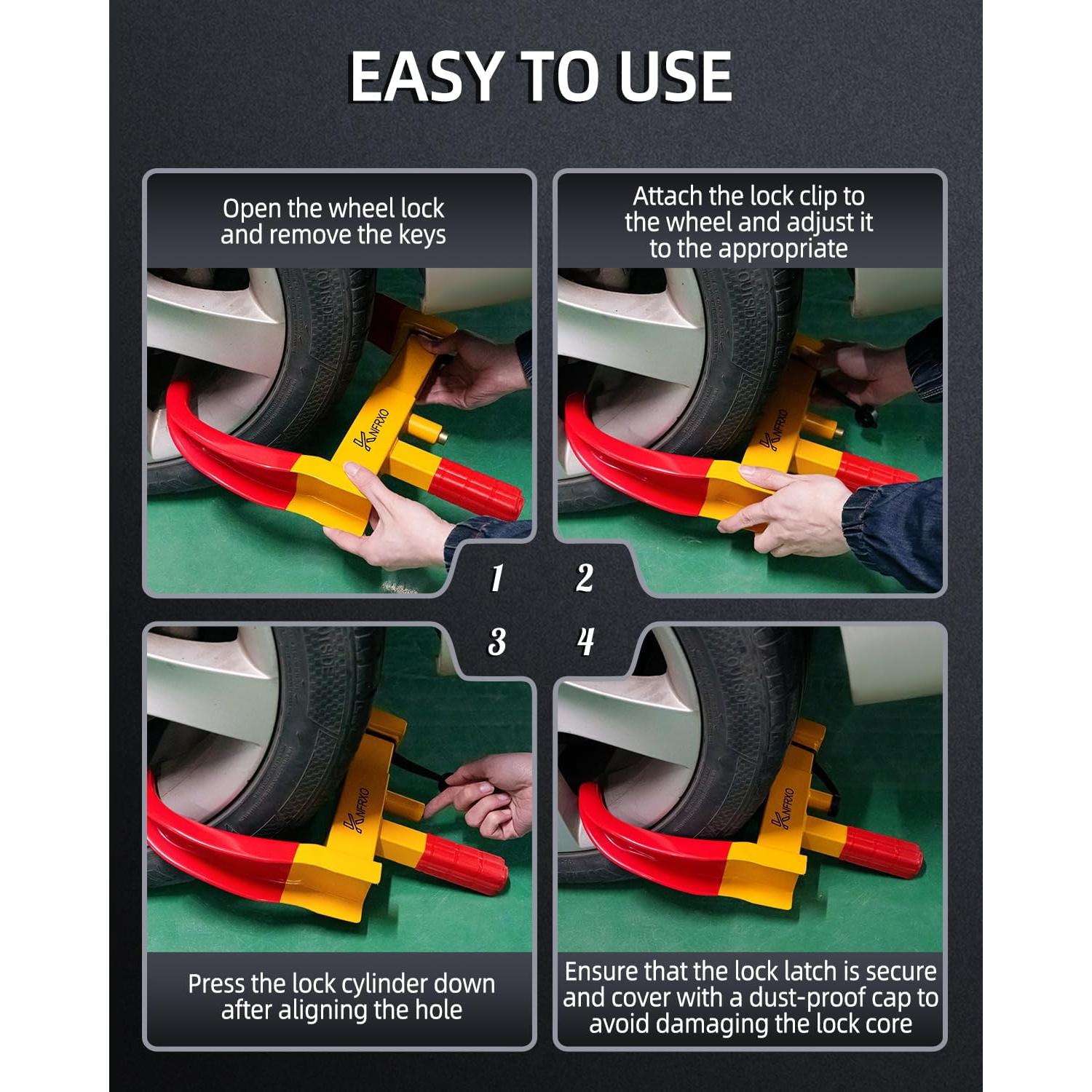 Bloqueo de Rueda Antirrobo KNFRXO Rojo-Amarillo Ajustable