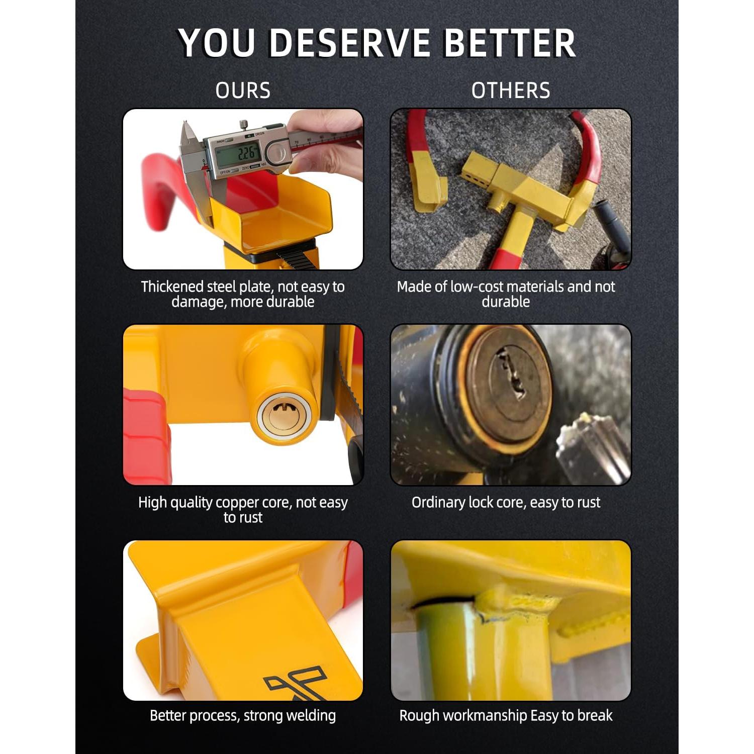 Bloqueo de Rueda Antirrobo KNFRXO Rojo-Amarillo Ajustable