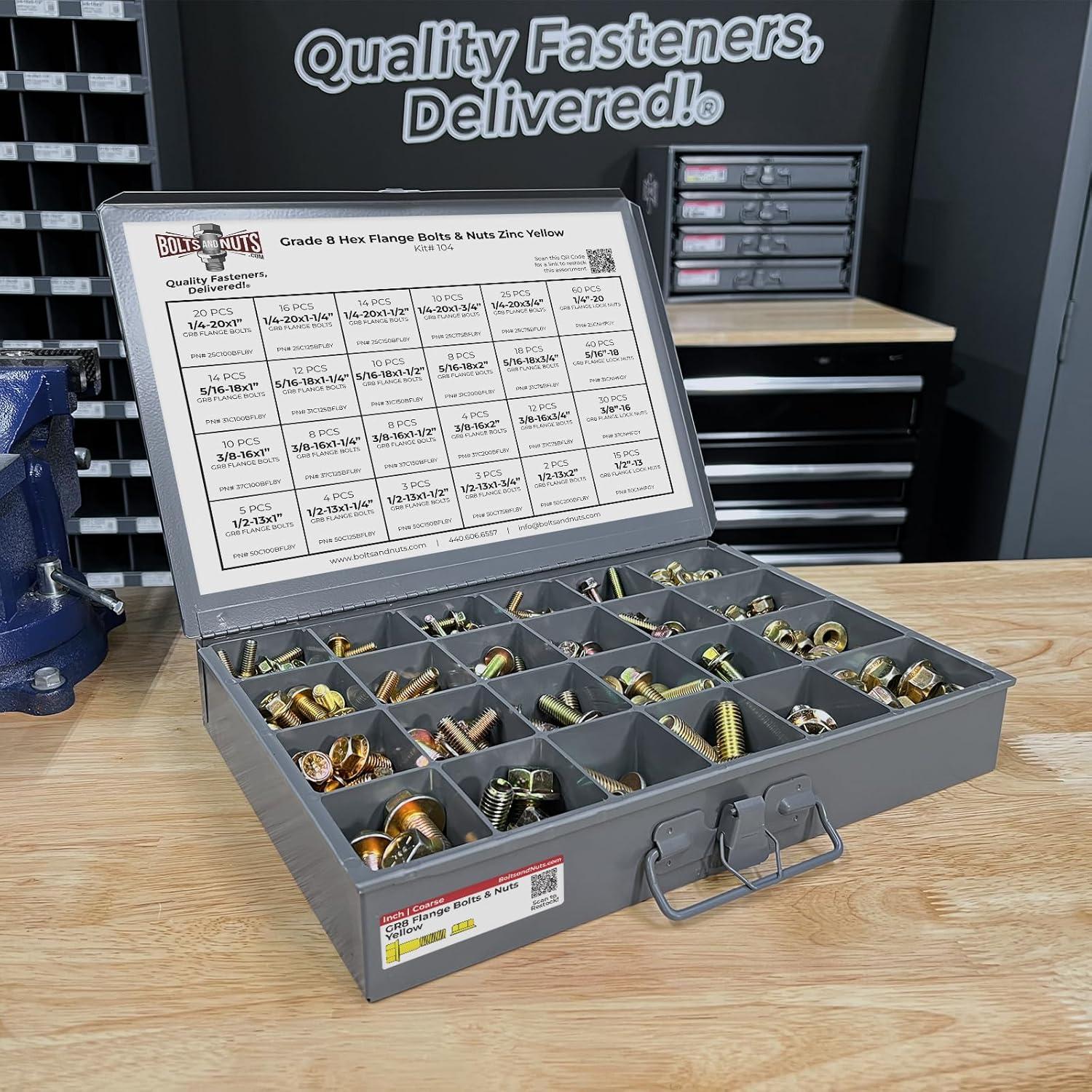 Kit de Tornillos Hexagonales Grado 8 y Tuercas de Flange - 352 Piezas