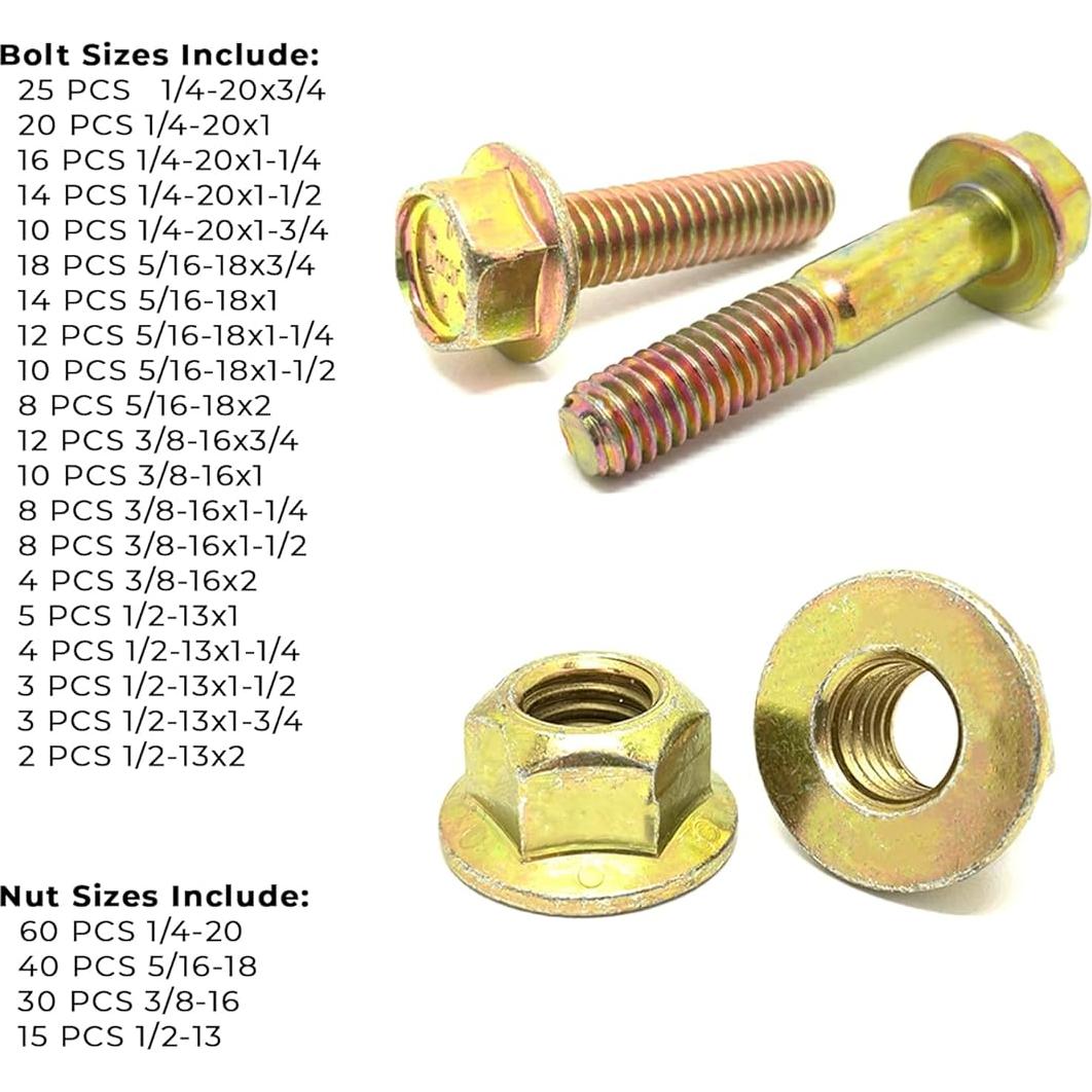 Kit de Tornillos Hexagonales Grado 8 y Tuercas de Flange - 352 Piezas