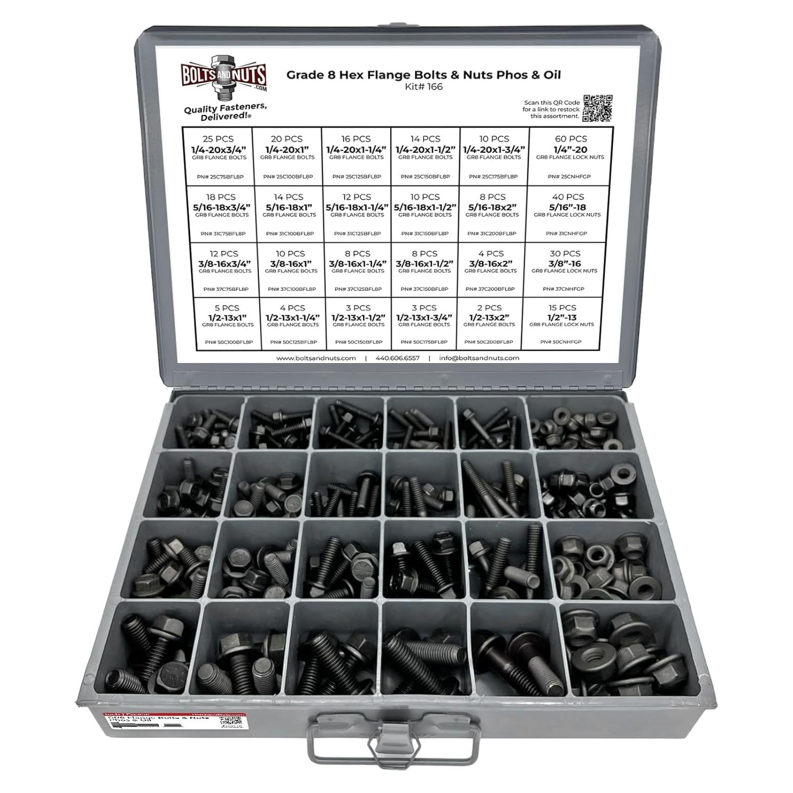 Kit de Tornillos de Flange y Tuercas de Bloqueo Grado 8 - 352 Piezas