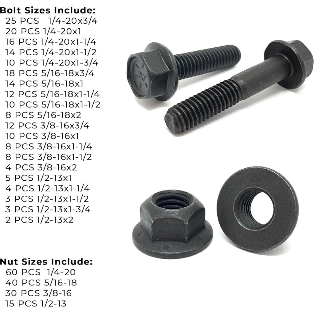 Kit de Tornillos de Flange y Tuercas de Bloqueo Grado 8 - 352 Piezas