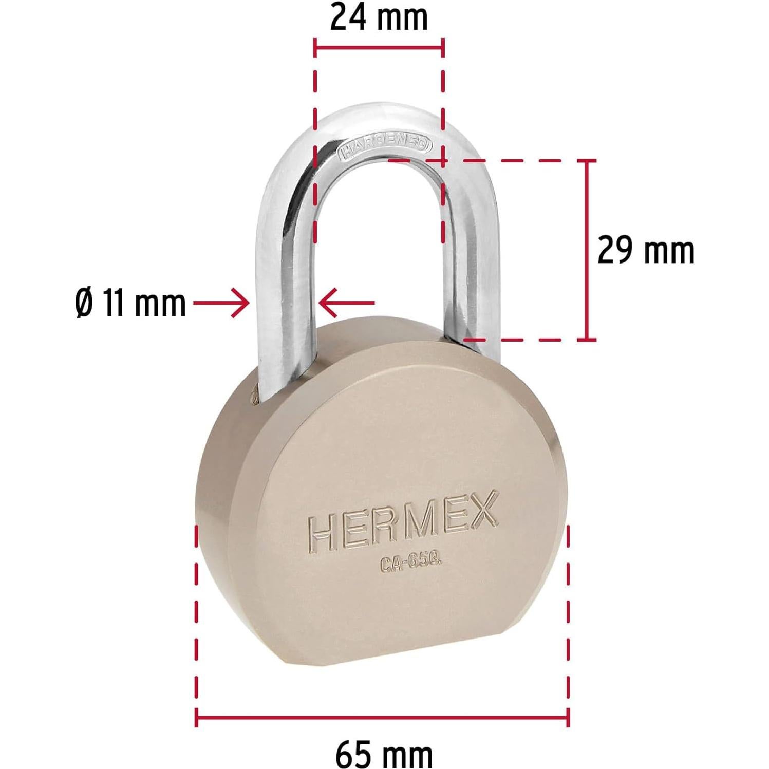 Candado Hermex CA-65Q 65mm Redondo Gancho Corto Seguridad 10