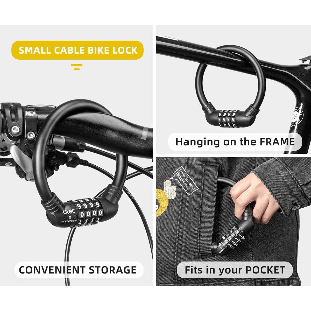 Candado de Bicicleta ROCKBROS 12mm Combinación Reestablecible Negro