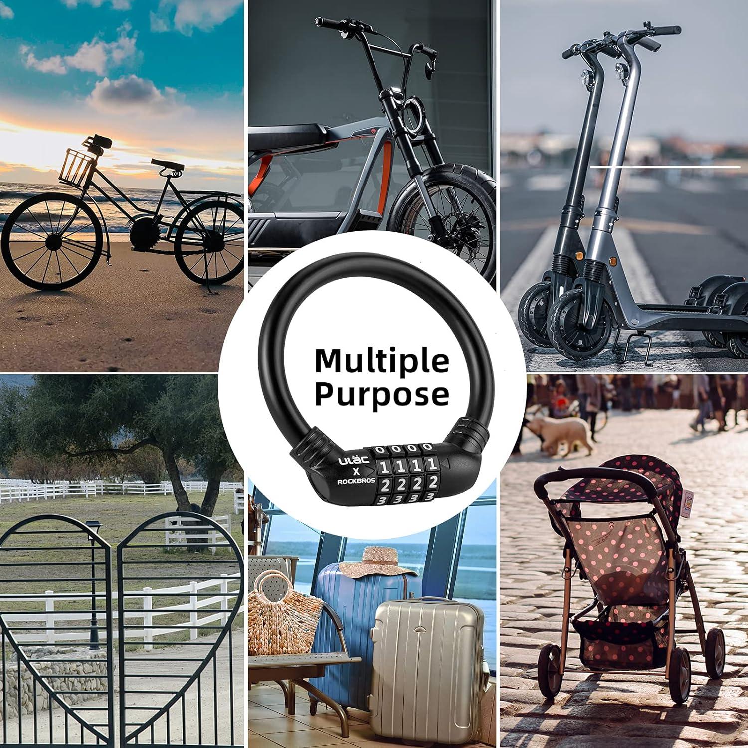 Candado de Bicicleta ROCKBROS 12mm Combinación Reestablecible Negro