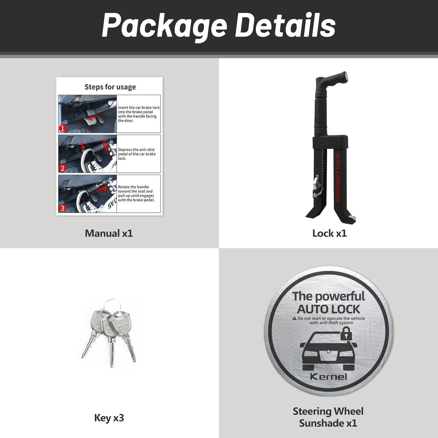 Bloqueo de Pedal de Freno Kernel V15 Antirrobo Acero Inoxidable