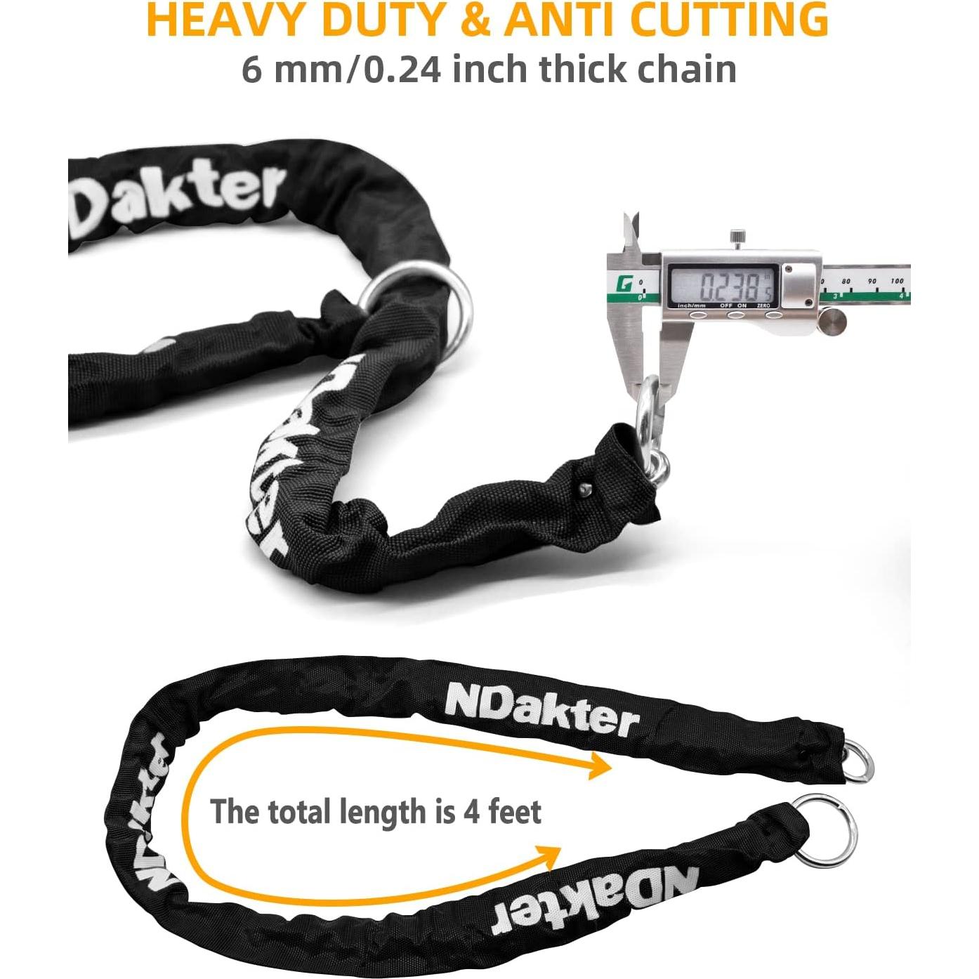 Candado en U NDakter 18mm + Cadena 120cm Antirrobo