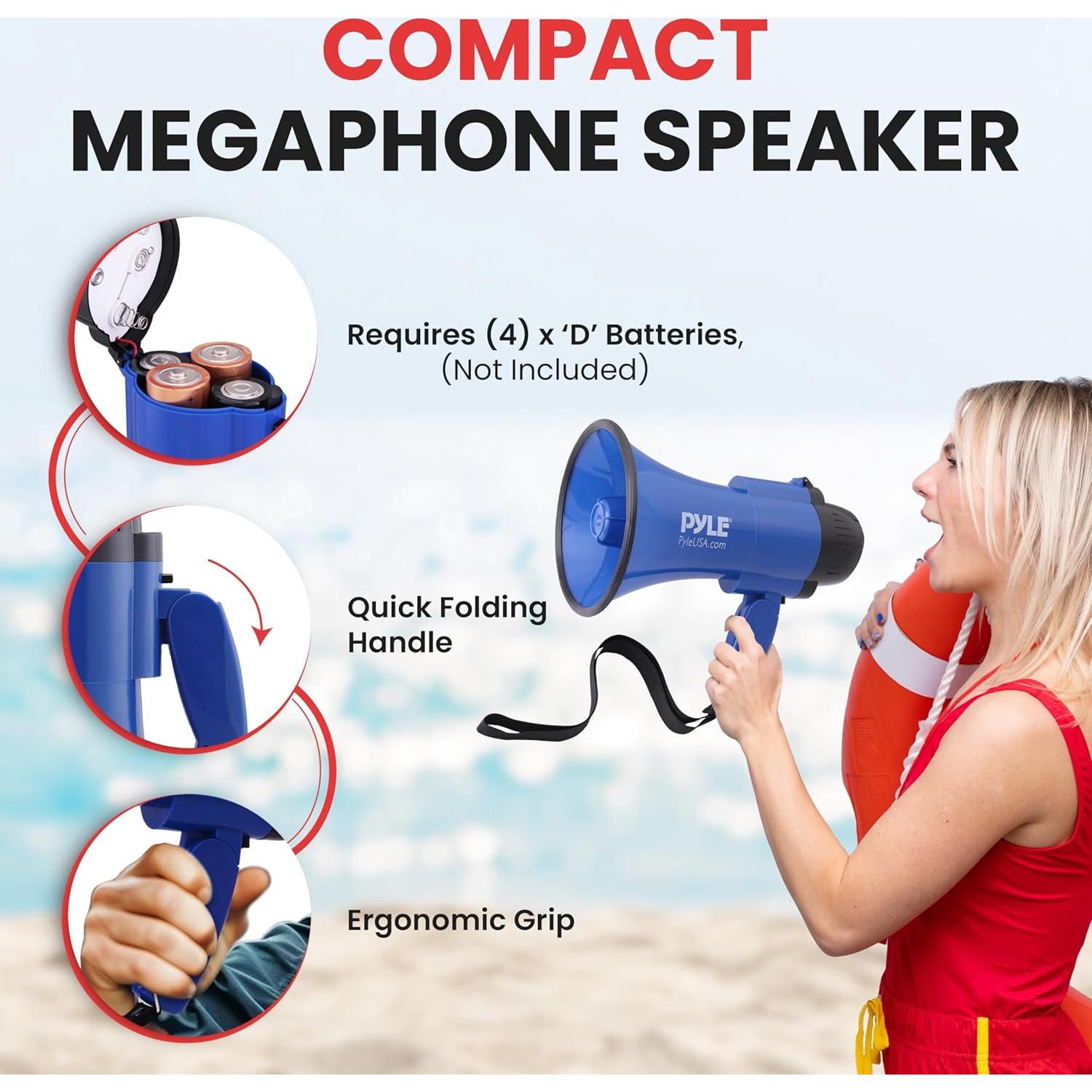 Megáfono Pyle PMP31BL 30W con Sirena y Micrófono - Azul