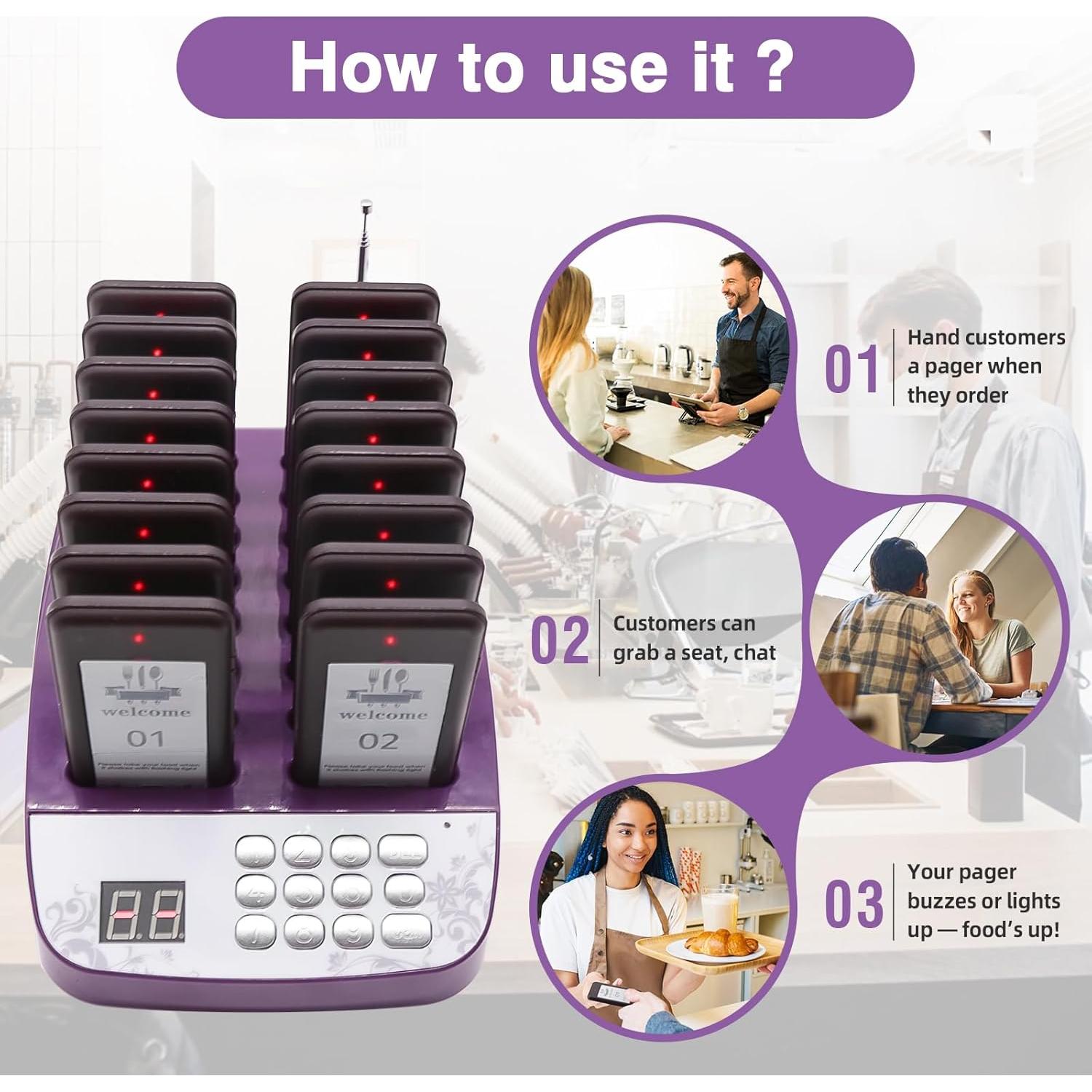 Sistema de Buzzer de Restaurante Daytech 20 Pagers 433MHz