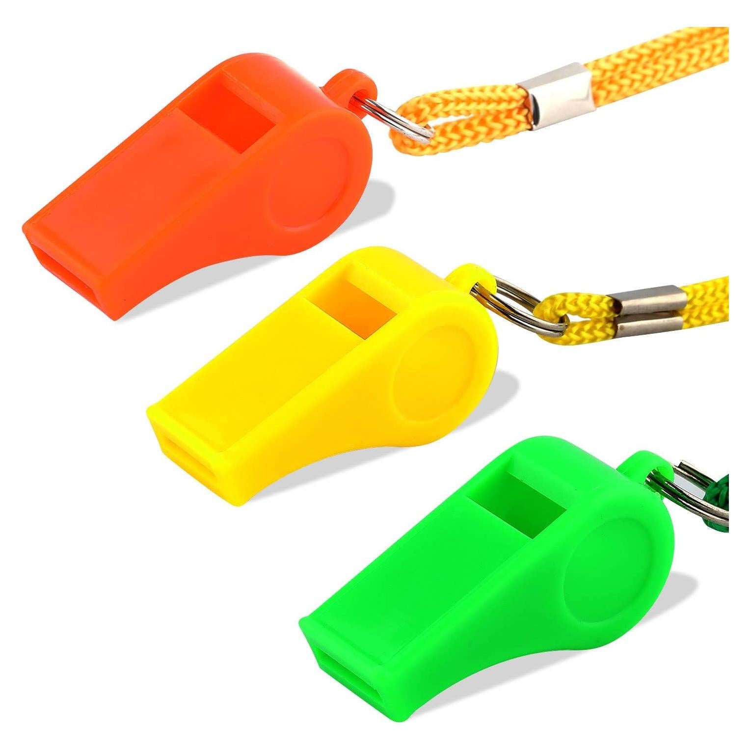3 Silbatos de Plástico KINBOM con Cordón - Sonido Fuerte
