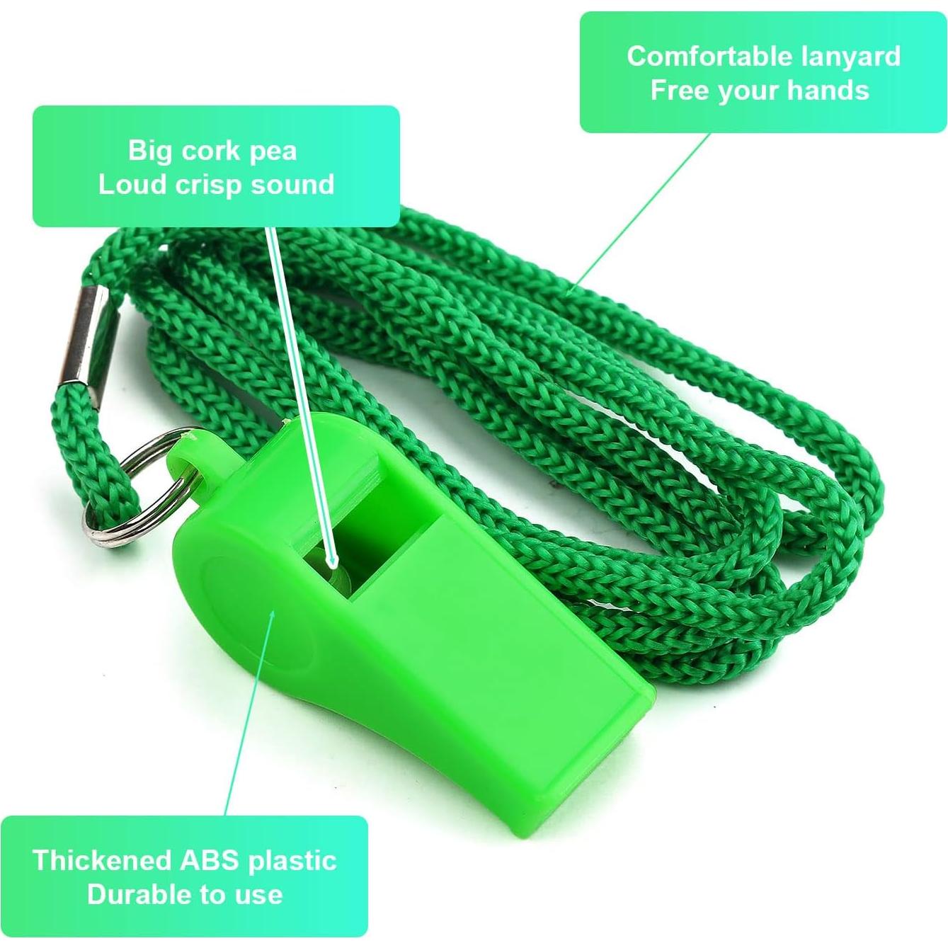 3 Silbatos de Plástico KINBOM con Cordón - Sonido Fuerte