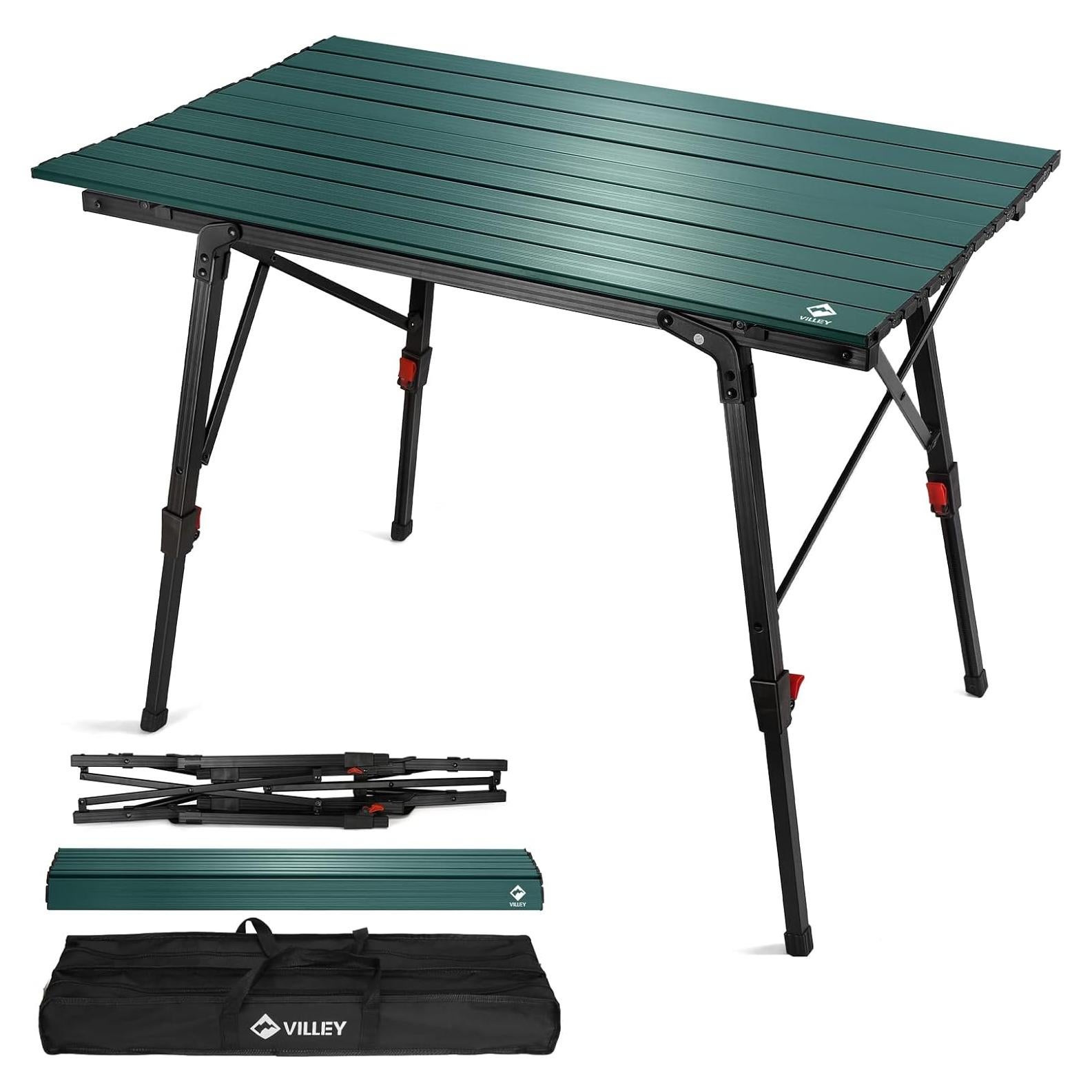 Mesa de Camping VILLEY Plegable de Aluminio Verde 6 Personas