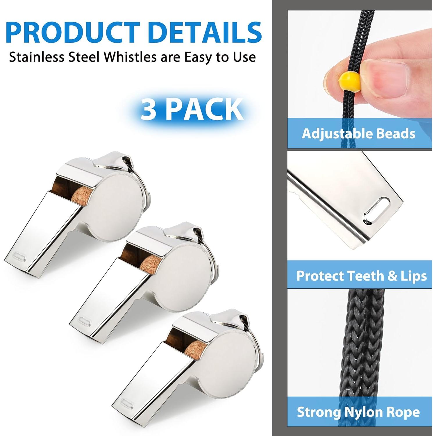 Paquete de 3 Silbatos Metálicos Xgunion con Cordón Ajustable