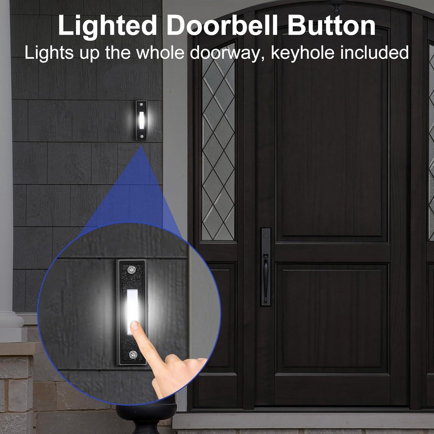 Botón de Timbre Iluminado LED AUGHOA 7.37x2.21cm Negro