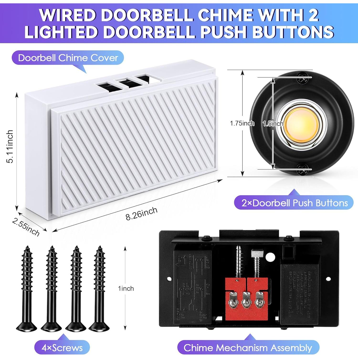 Botones de Timbre de Puerta Metal Negro Saillong - 2 Piezas