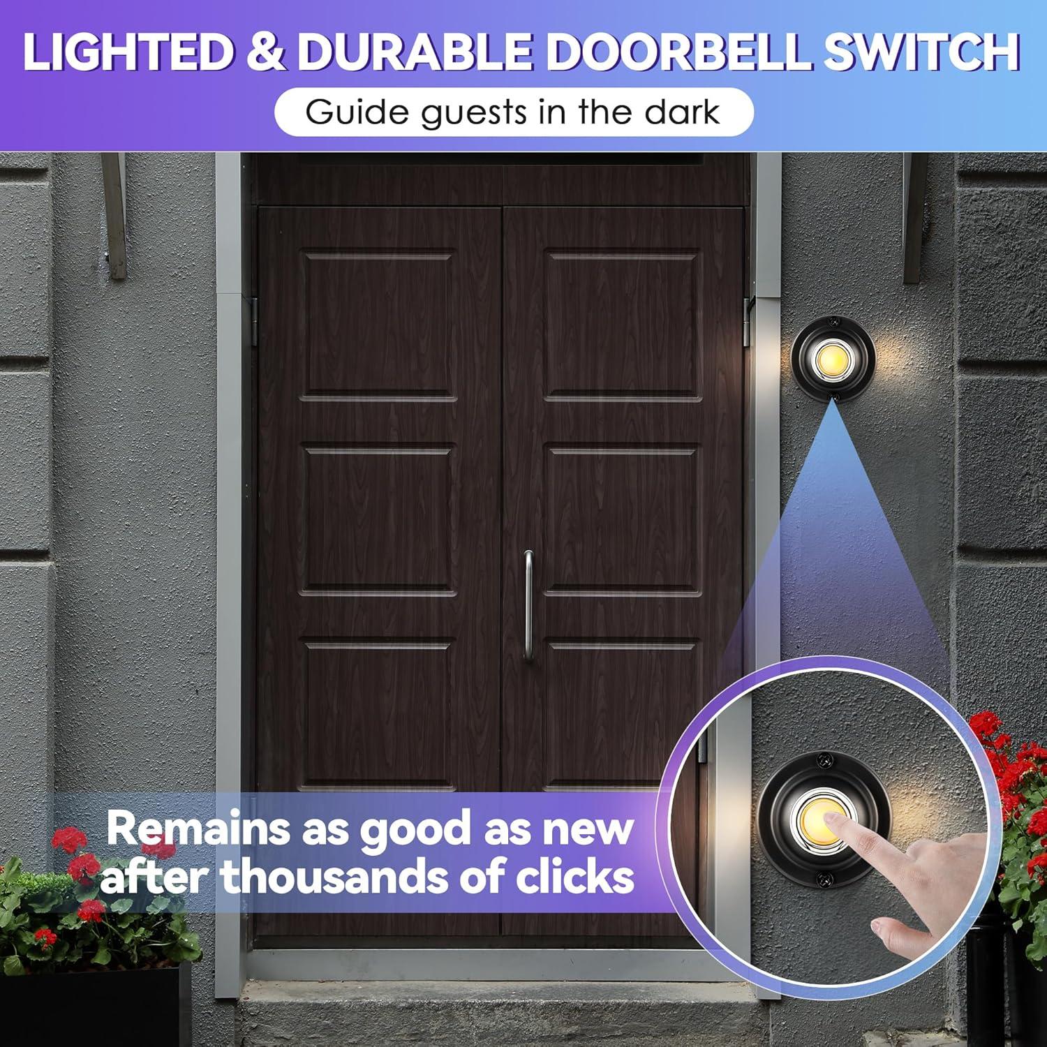 Botones de Timbre de Puerta Metal Negro Saillong - 2 Piezas