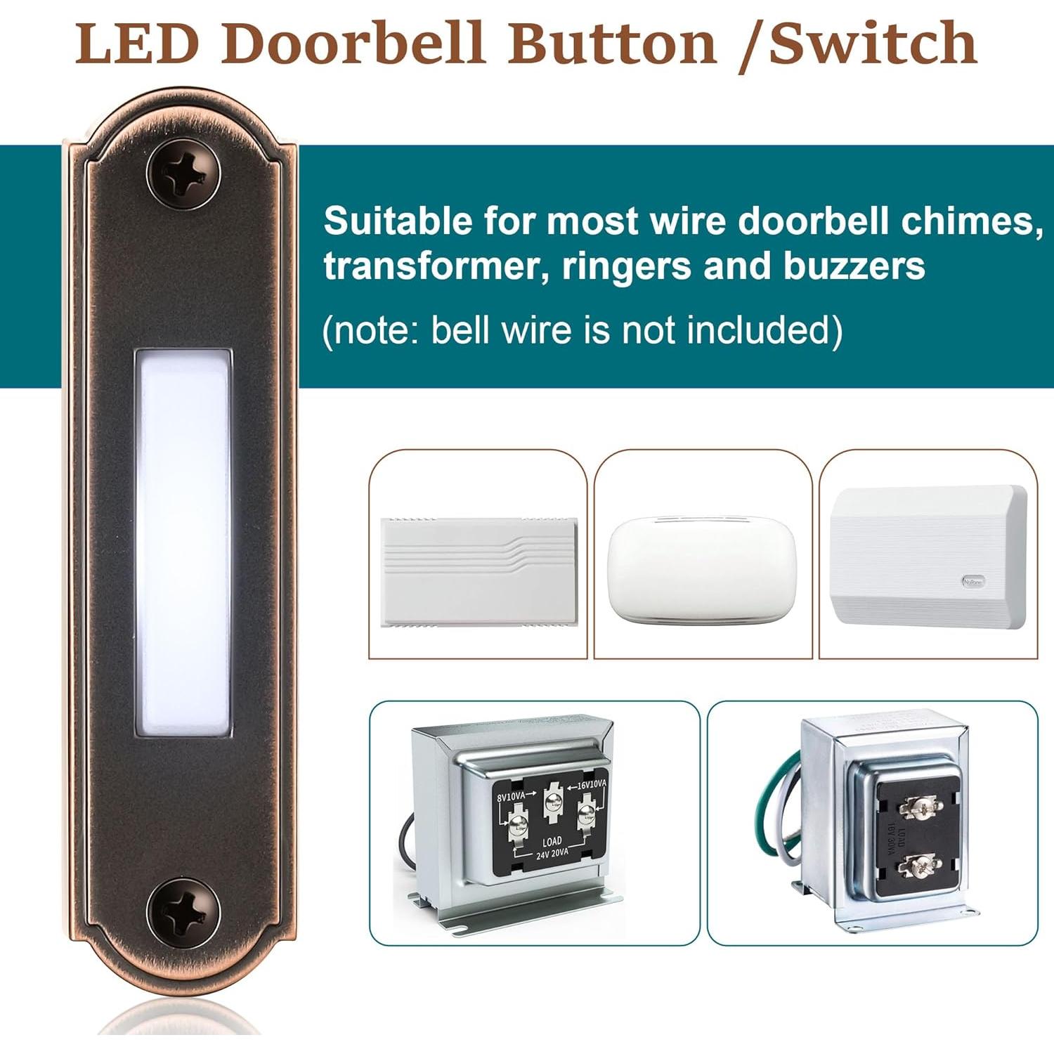 Botón de Timbre Iluminado Dreyoo de Metal Bronce 9x3x3cm