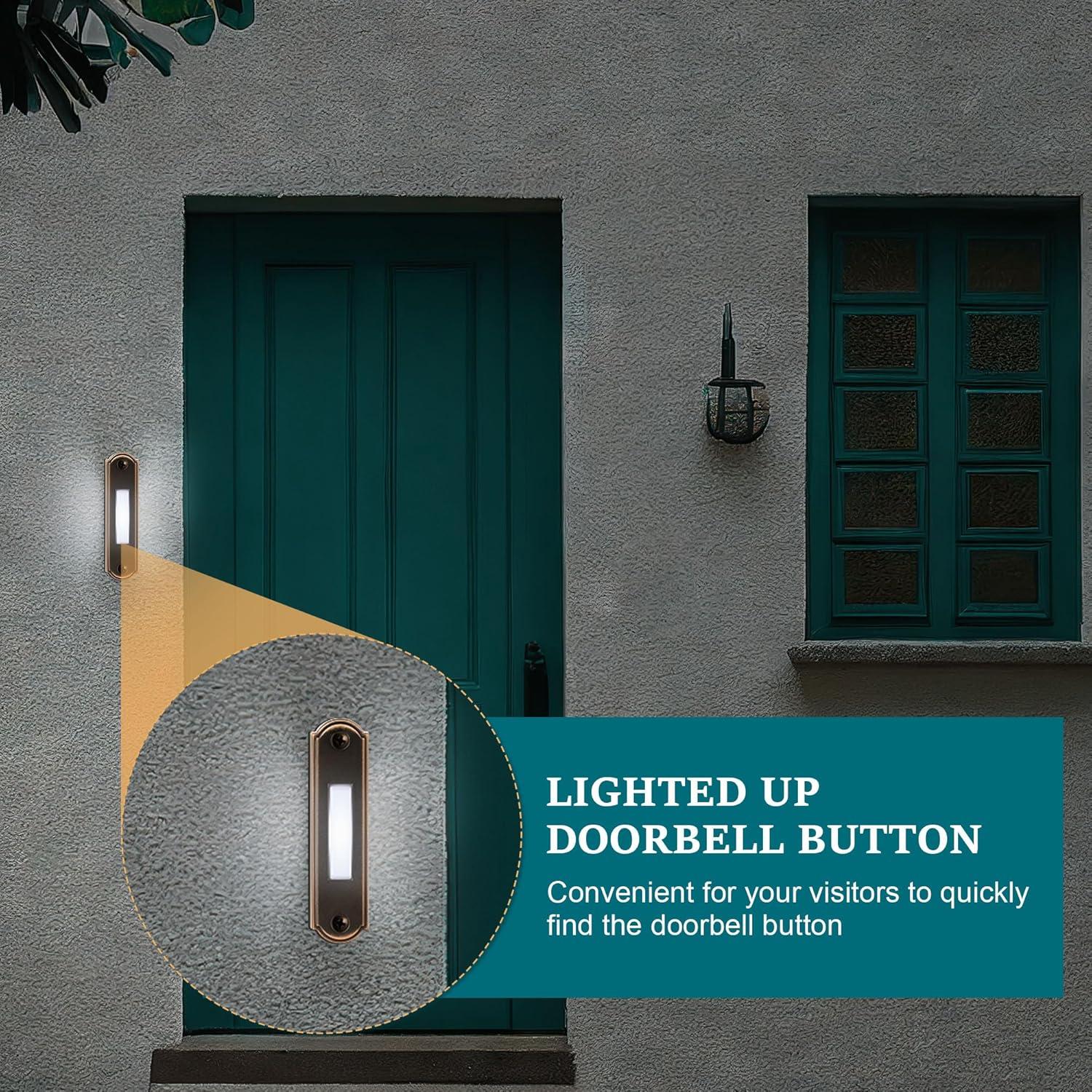 Botón de Timbre Iluminado Dreyoo de Metal Bronce 9x3x3cm