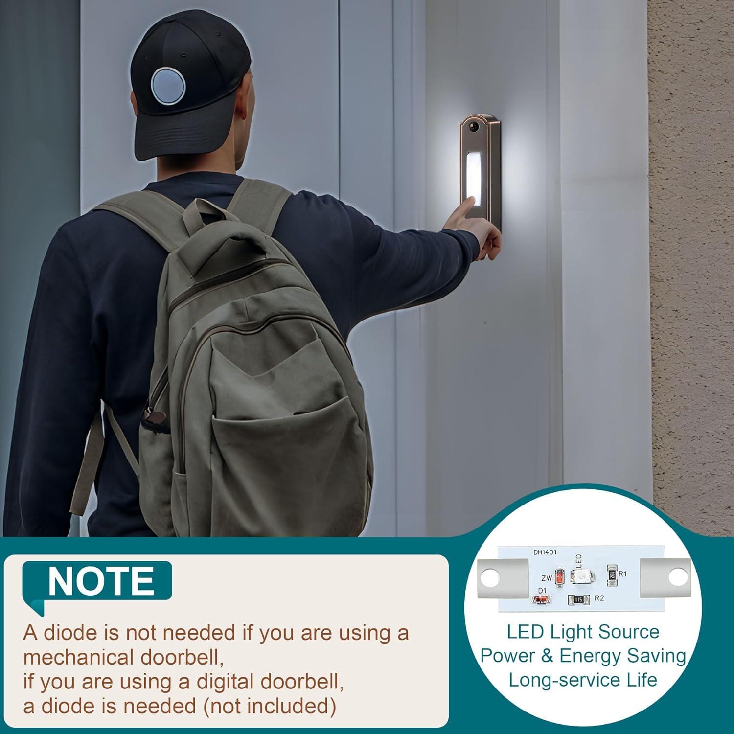 Botón de Timbre Iluminado Dreyoo de Metal Bronce 9x3x3cm