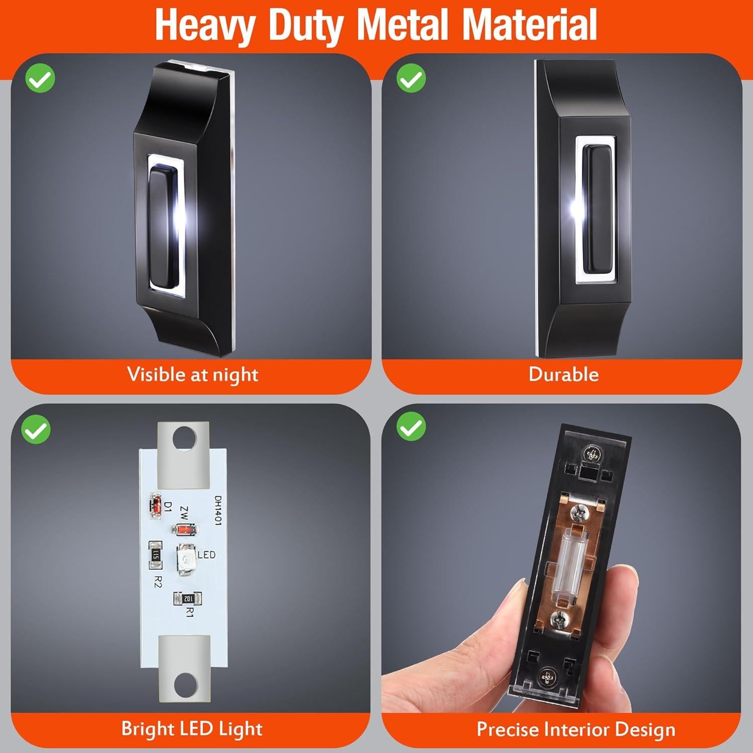 Botón de Timbre de Metal Enhon con Luz LED - Impermeable