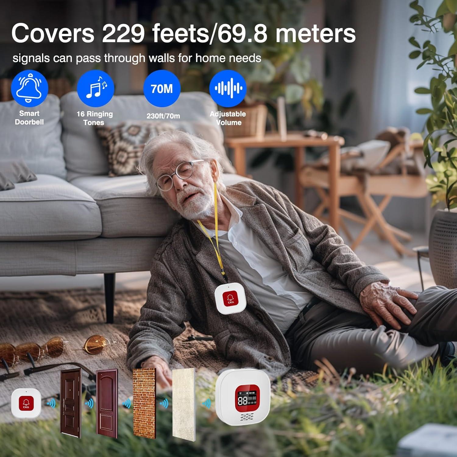 Pager Inalámbrico eMylo para Cuidadores con 2 Botones de Emergencia