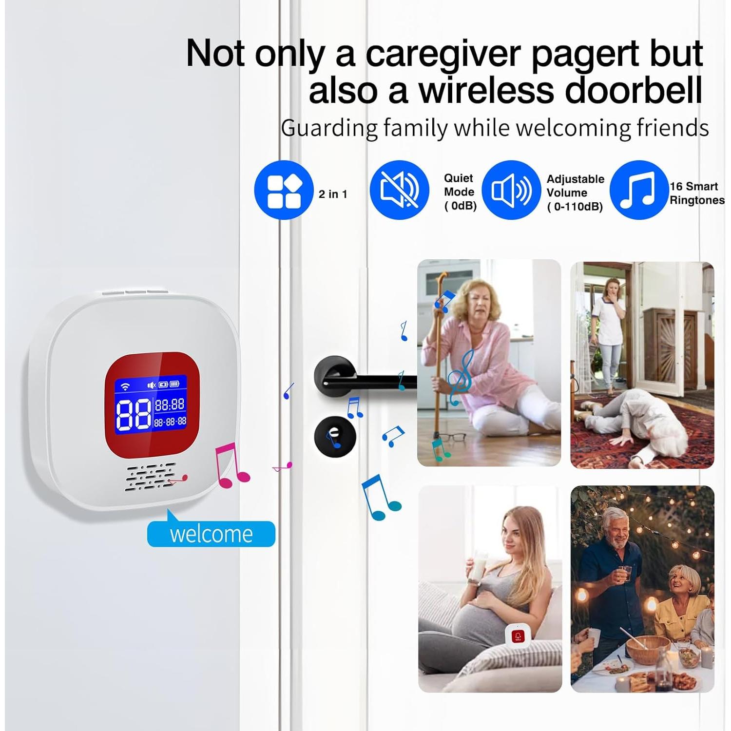 Pager Inalámbrico eMylo para Cuidadores con 2 Botones de Emergencia