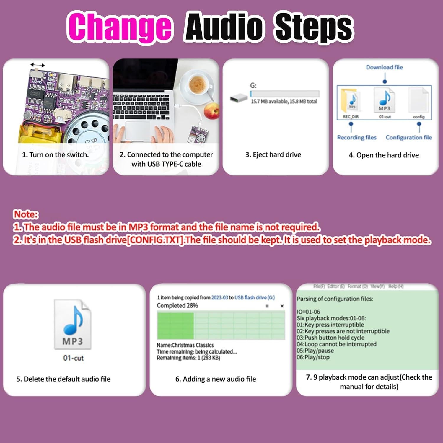 Módulo de Sonido Grabable XLW ZS-3001-1P-CH 16MB Luz LED