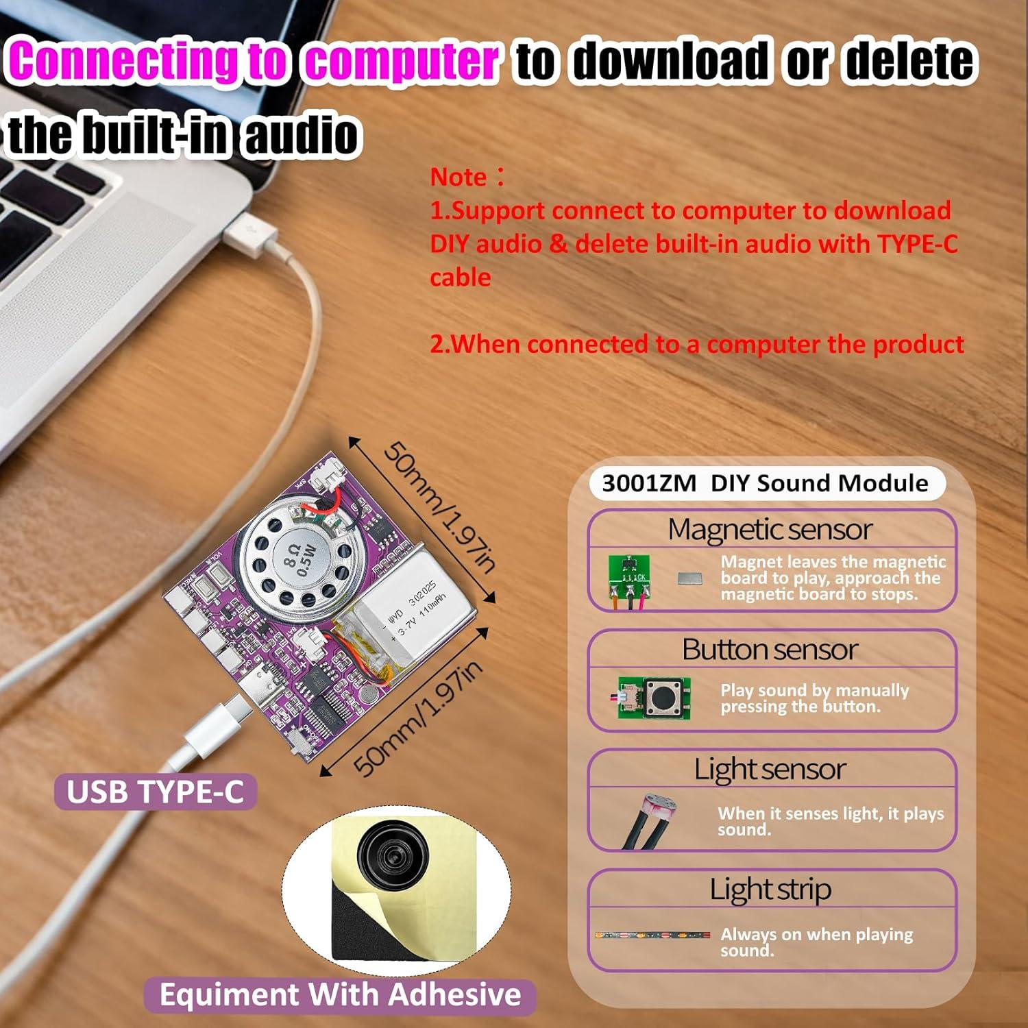 Módulo de Sonido Grabable XLW ZS-3001-1P-CH 16MB Luz LED