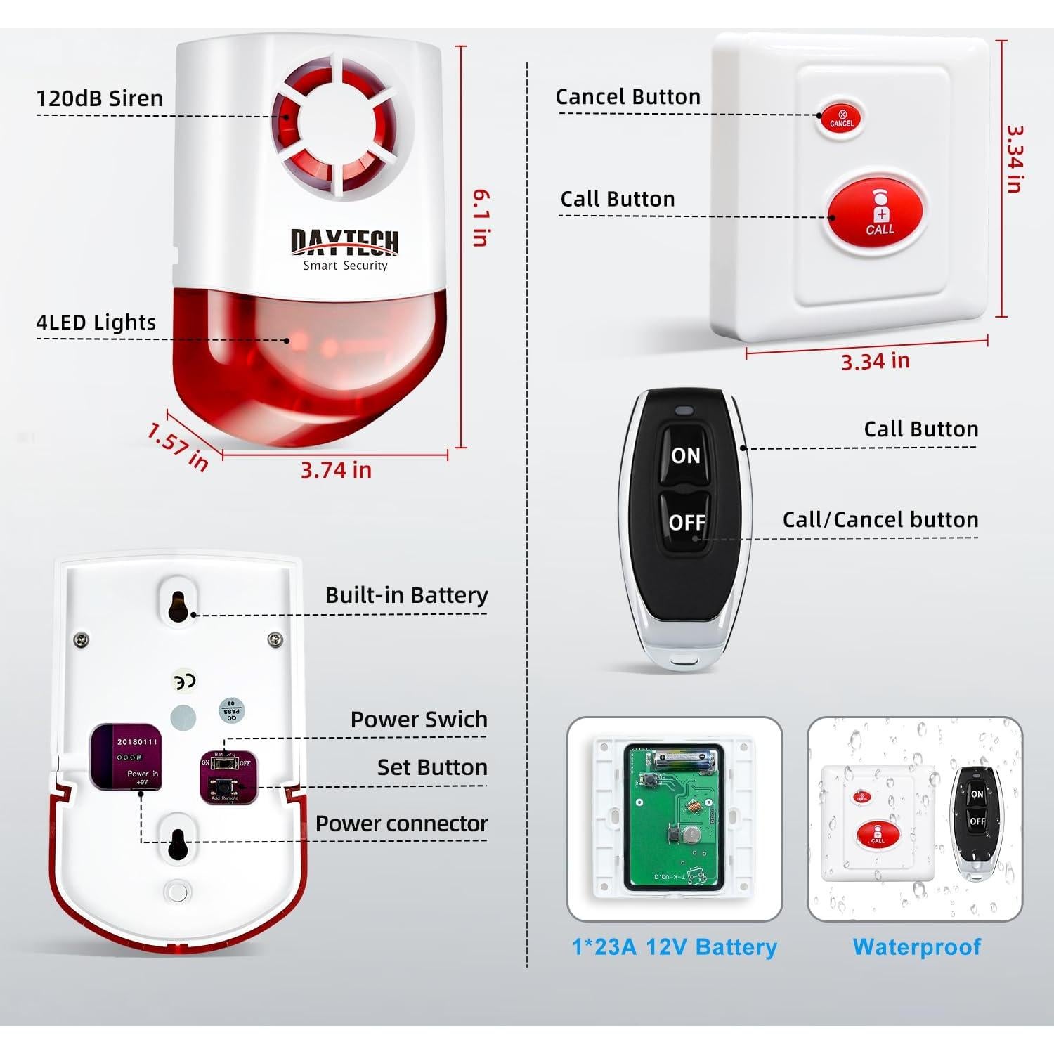 Sistema de Alarma Inalámbrico Daytech con Sirena 120dB y 4 Botones
