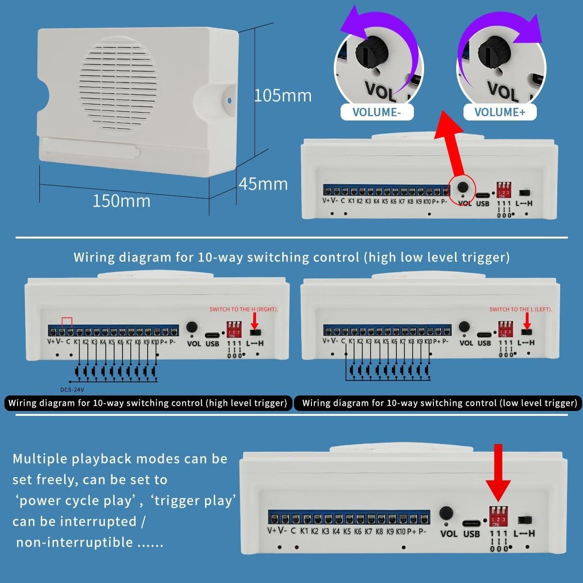 Alarma de Voz Industrial JRGKJCP JR-Y5610 20W 12V
