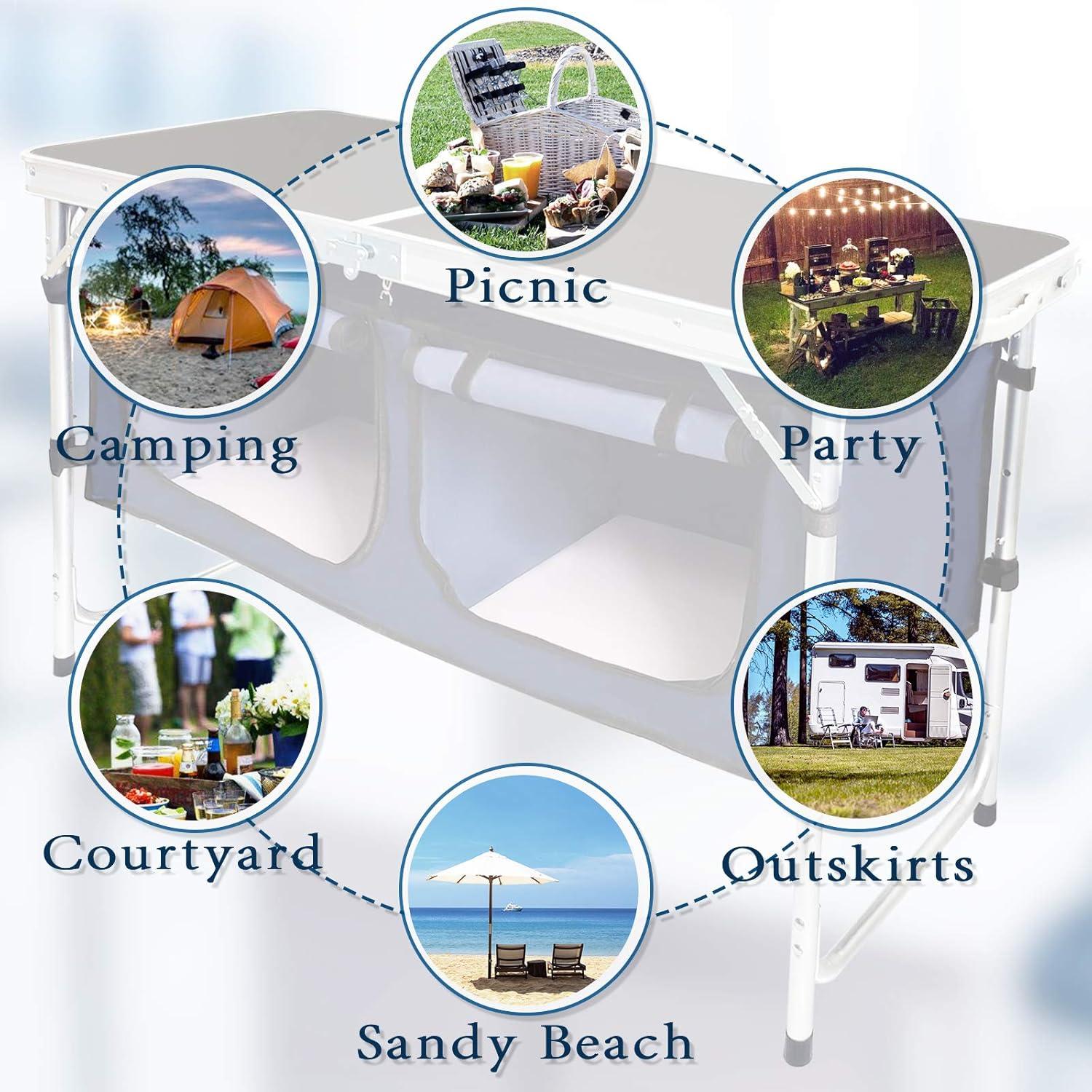 Mesa Plegable CampLand 120x47 cm Ajustable para Camping