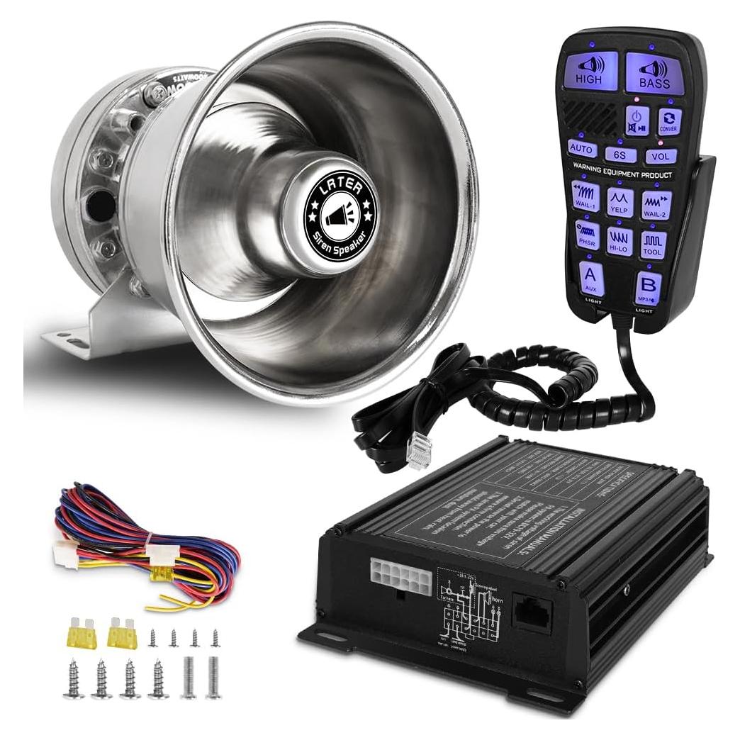 Altavoz de Sirena Policial 250W LRTER JBQ PLATA con 30 Tonos