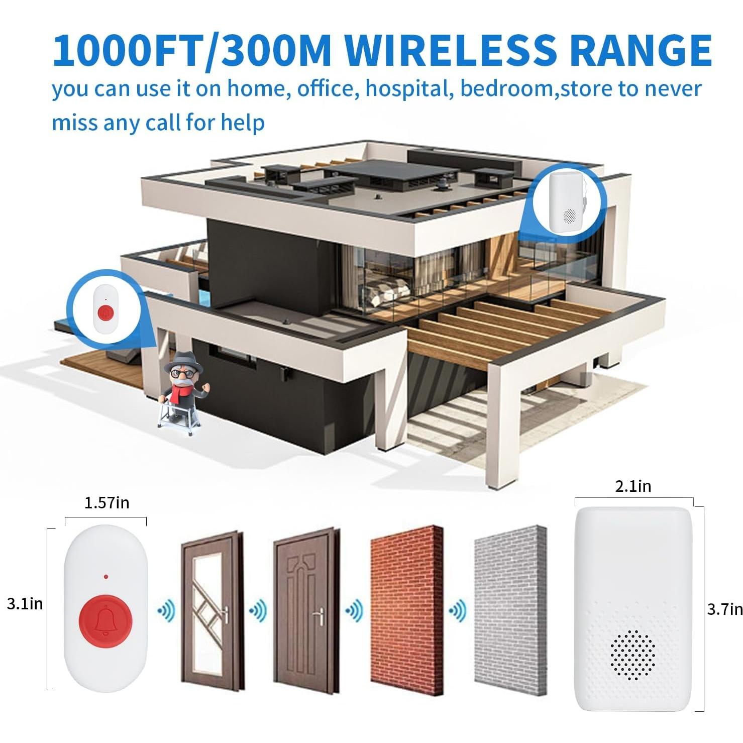 Sistema de Alerta Inalámbrico MERLRR con Botón SOS y Vibración