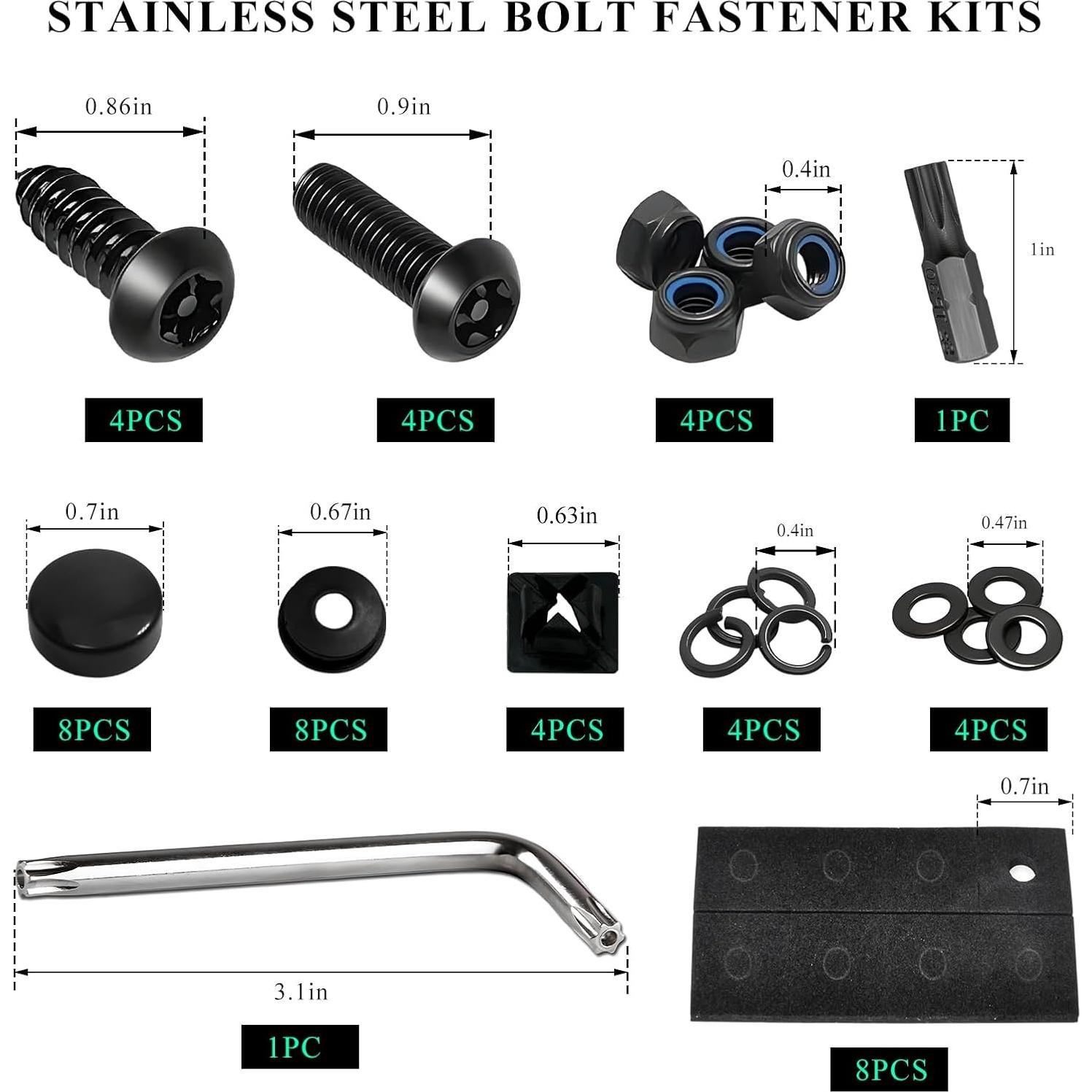 Tornillos Antirrobo para Placas de Licencia ZNDAW Hexagonal Negro