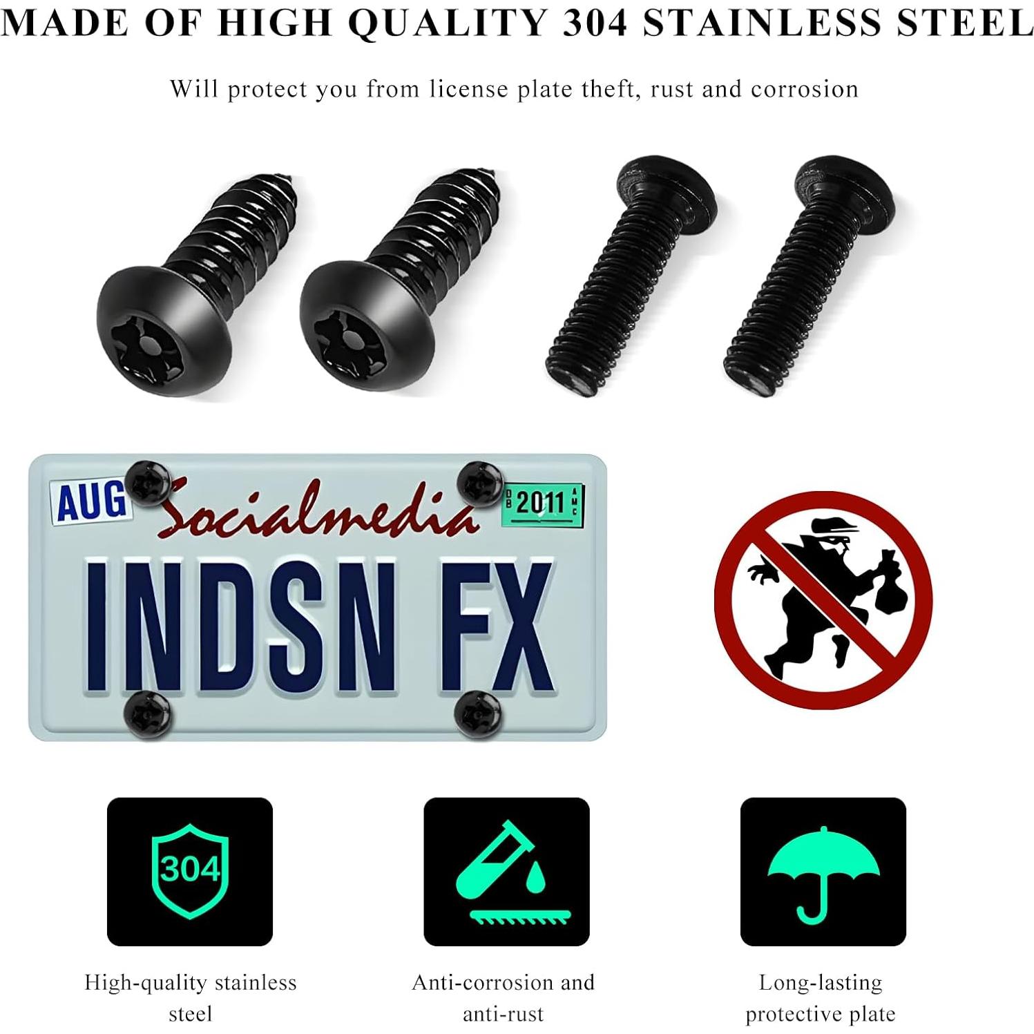 Tornillos Antirrobo para Placas de Licencia ZNDAW Hexagonal Negro