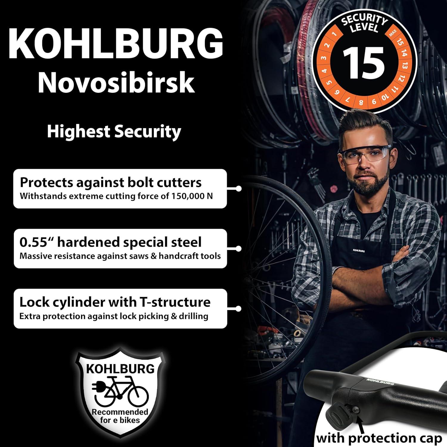 Candado U KOHLBURG 34.3 cm Seguridad 15/15 con Cable 1.7 m