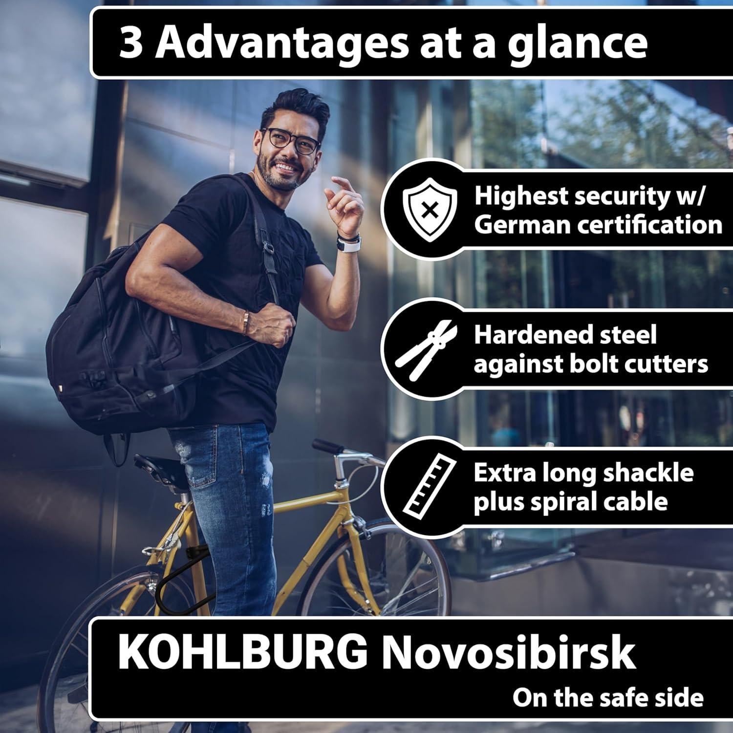 Candado U KOHLBURG 34.3 cm Seguridad 15/15 con Cable 1.7 m