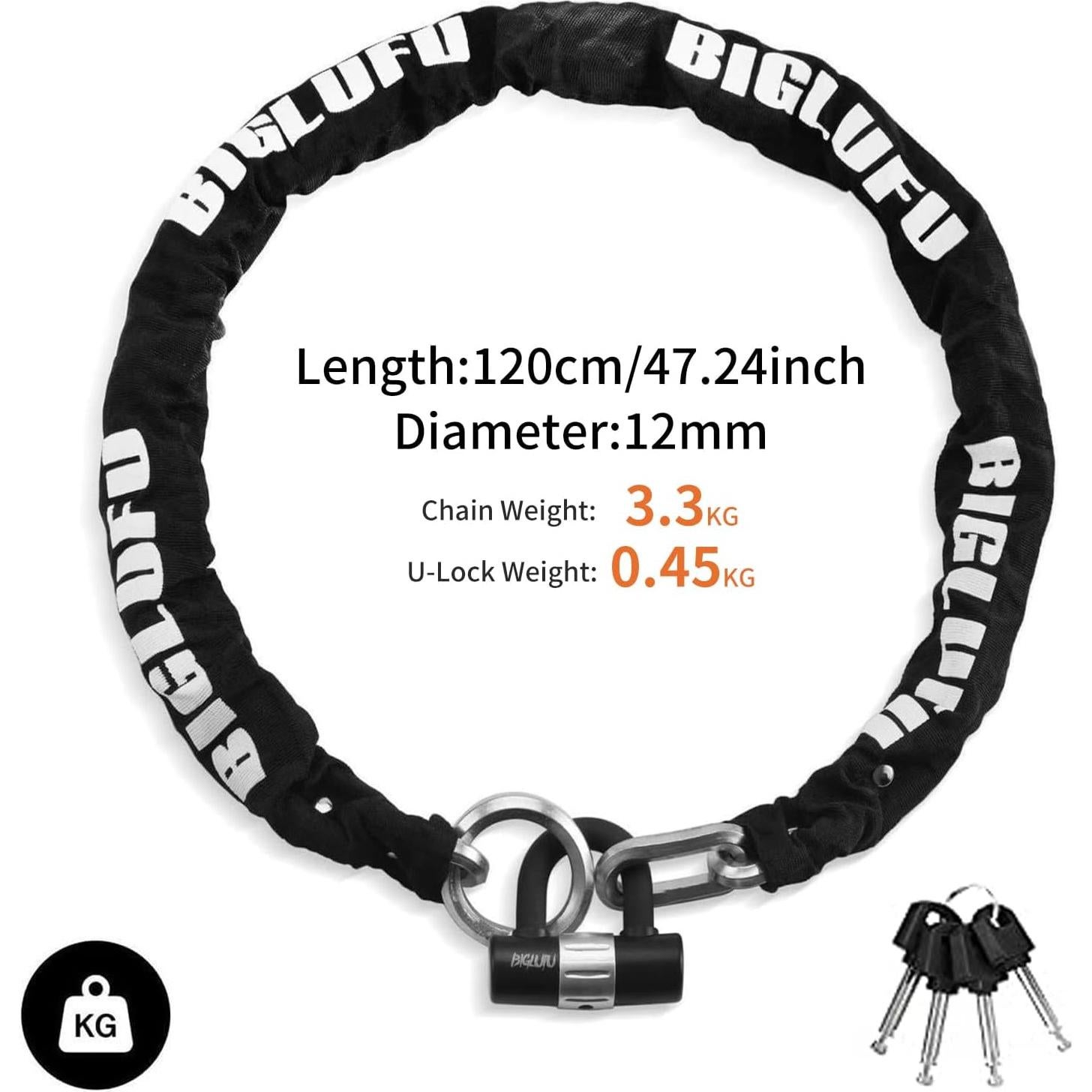 Candado de Cadena BIGLUFU 120cm x 12mm para Motocicleta