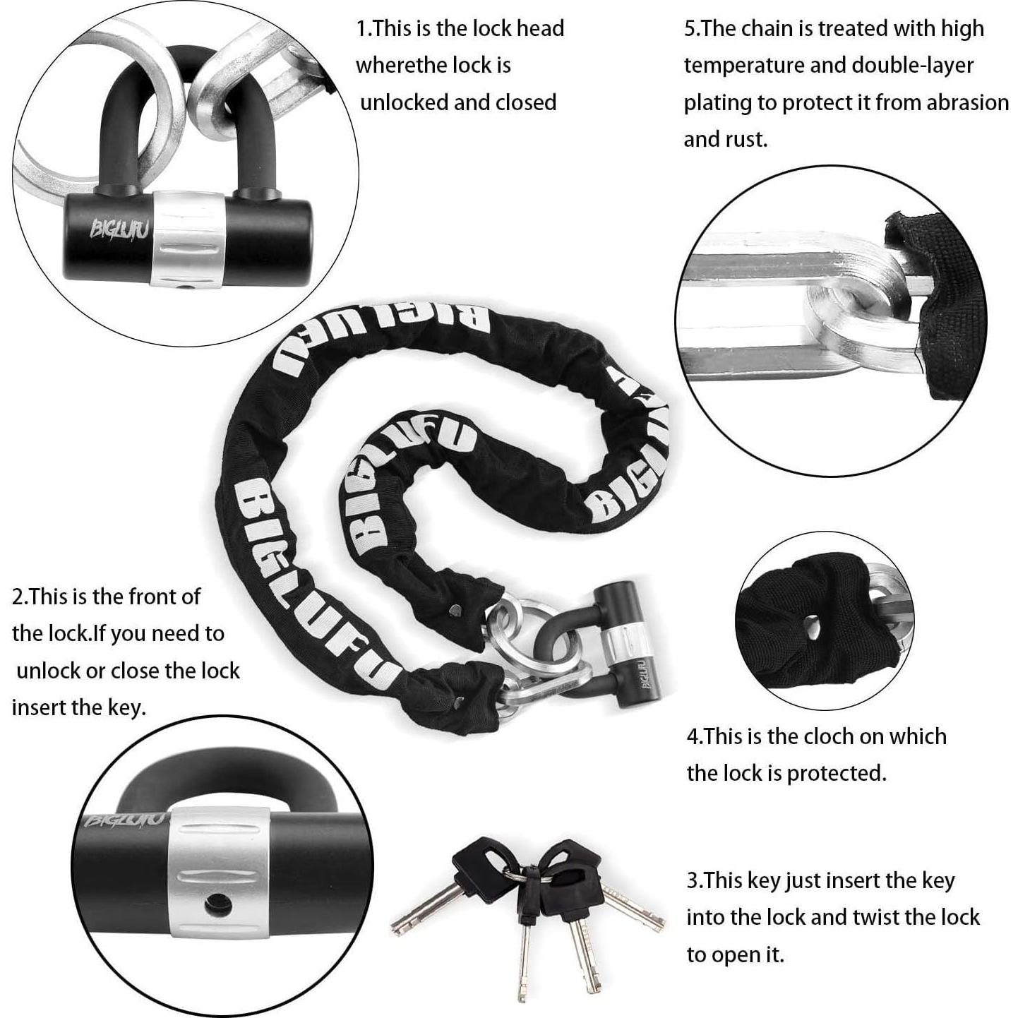 Candado de Cadena BIGLUFU 120cm x 12mm para Motocicleta