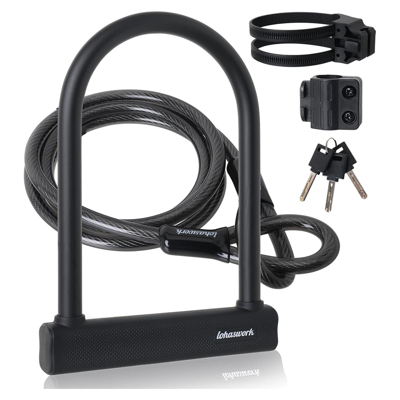 Candado U Antirrobo LOHASWORK con Cable de Seguridad 1.83m