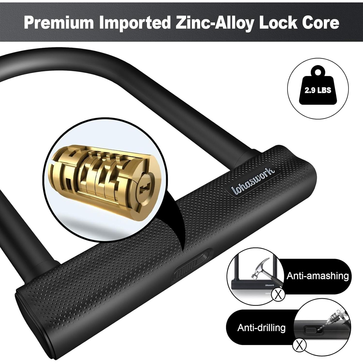 Candado U Antirrobo LOHASWORK con Cable de Seguridad 1.83m