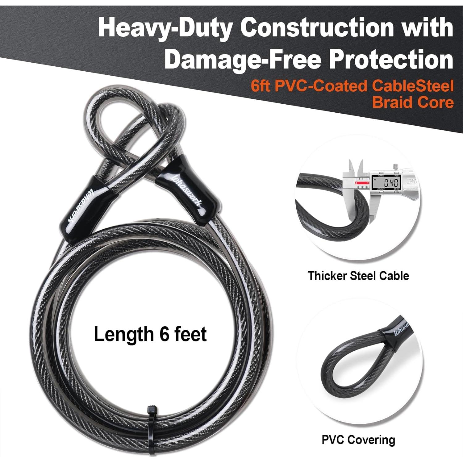 Candado U Antirrobo LOHASWORK con Cable de Seguridad 1.83m