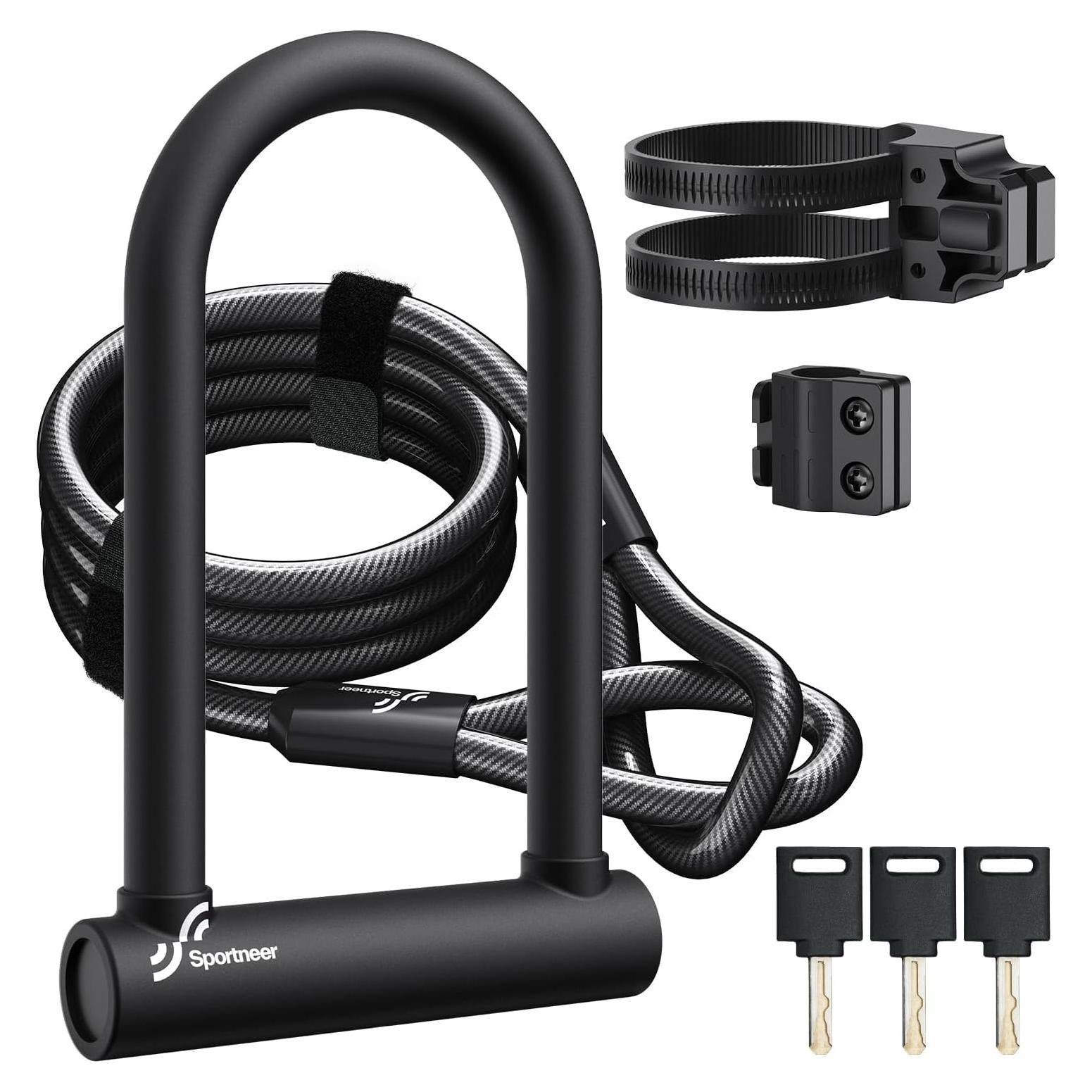 Candado U Sportneer para Bicicleta con Cable de 1.8m - 18mm