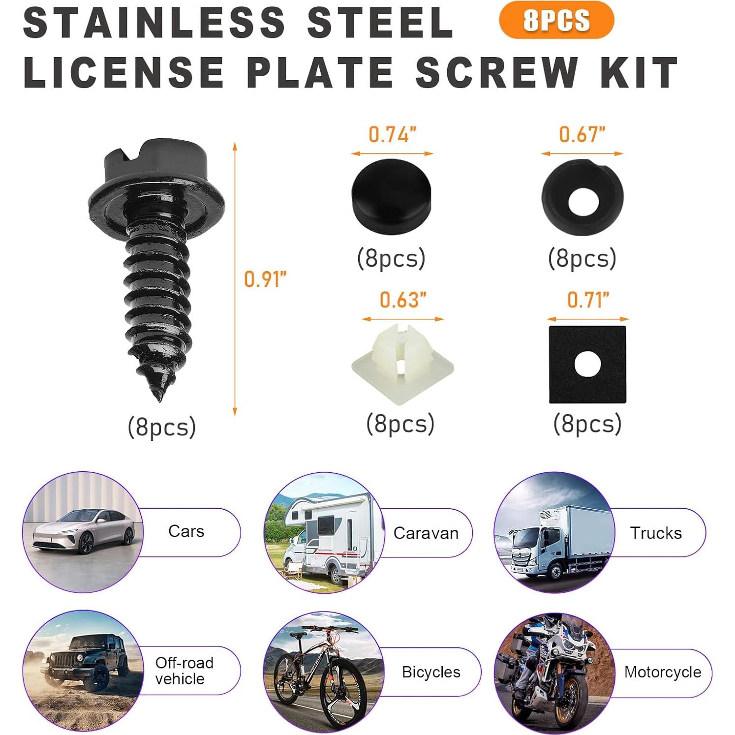 Kit de Tornillos Autoperforantes Ohleats para Placa de Matrícula 8 PCS