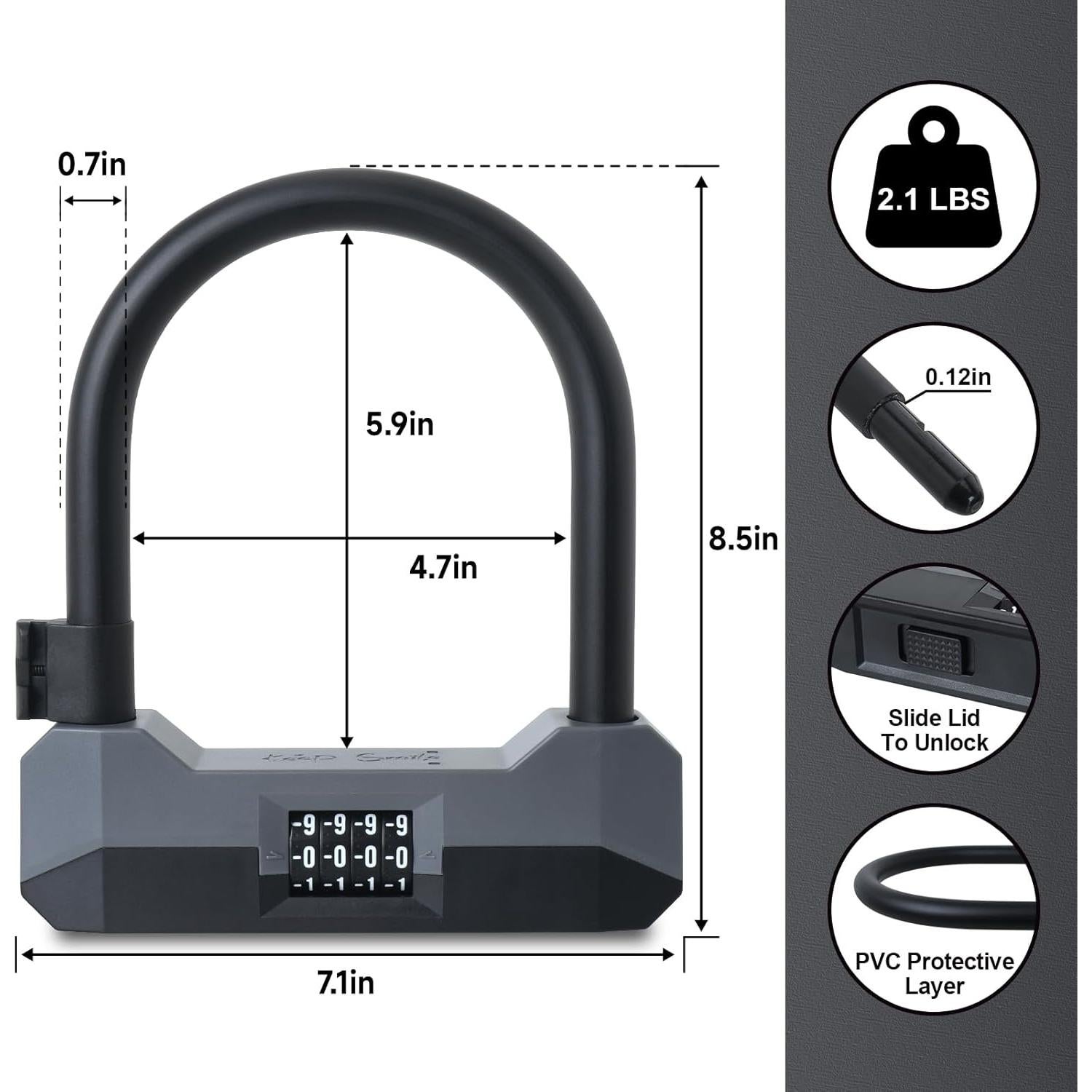 Candado en U LOHASWORK para Bicicleta 4 Dígitos Antirrobo