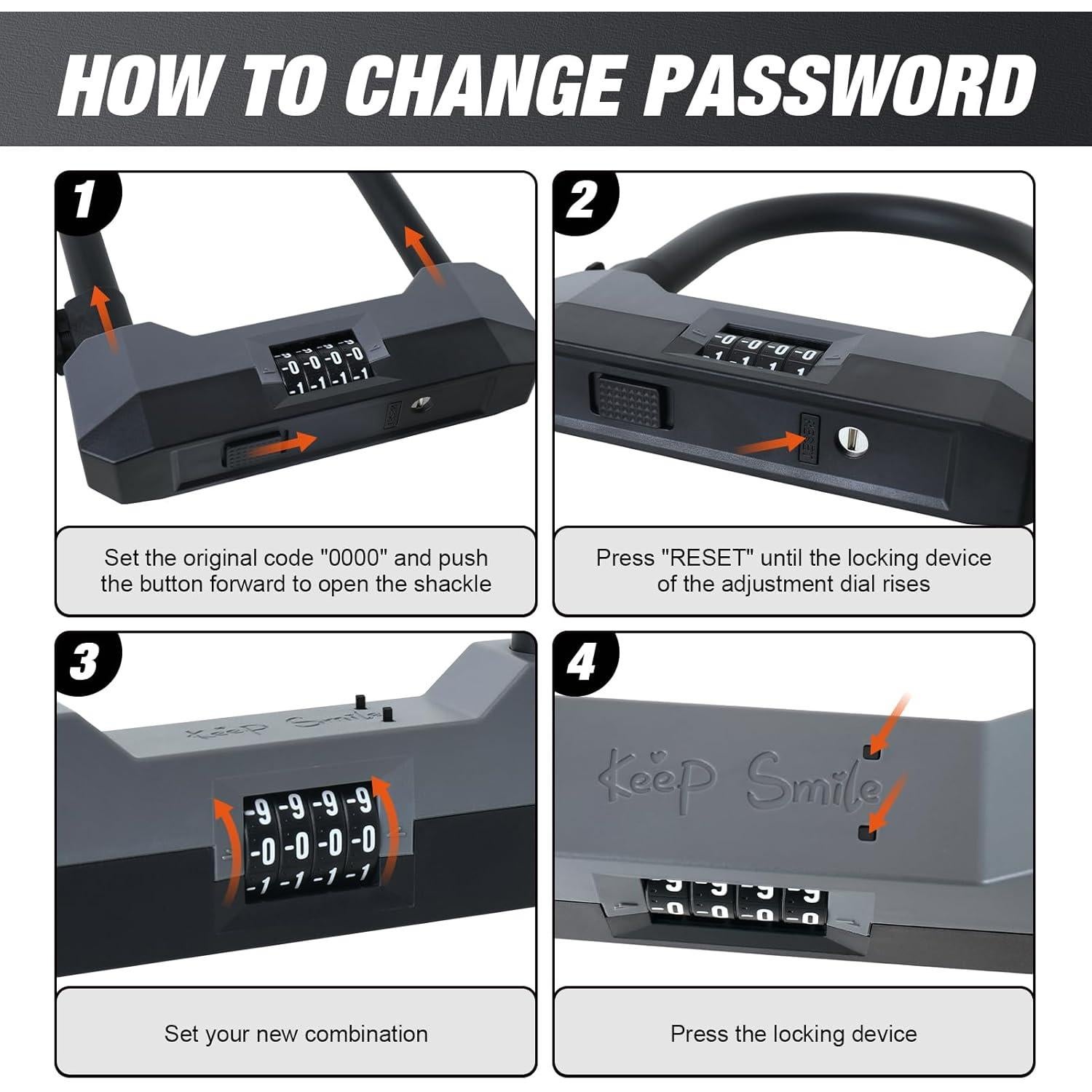 Candado en U LOHASWORK para Bicicleta 4 Dígitos Antirrobo