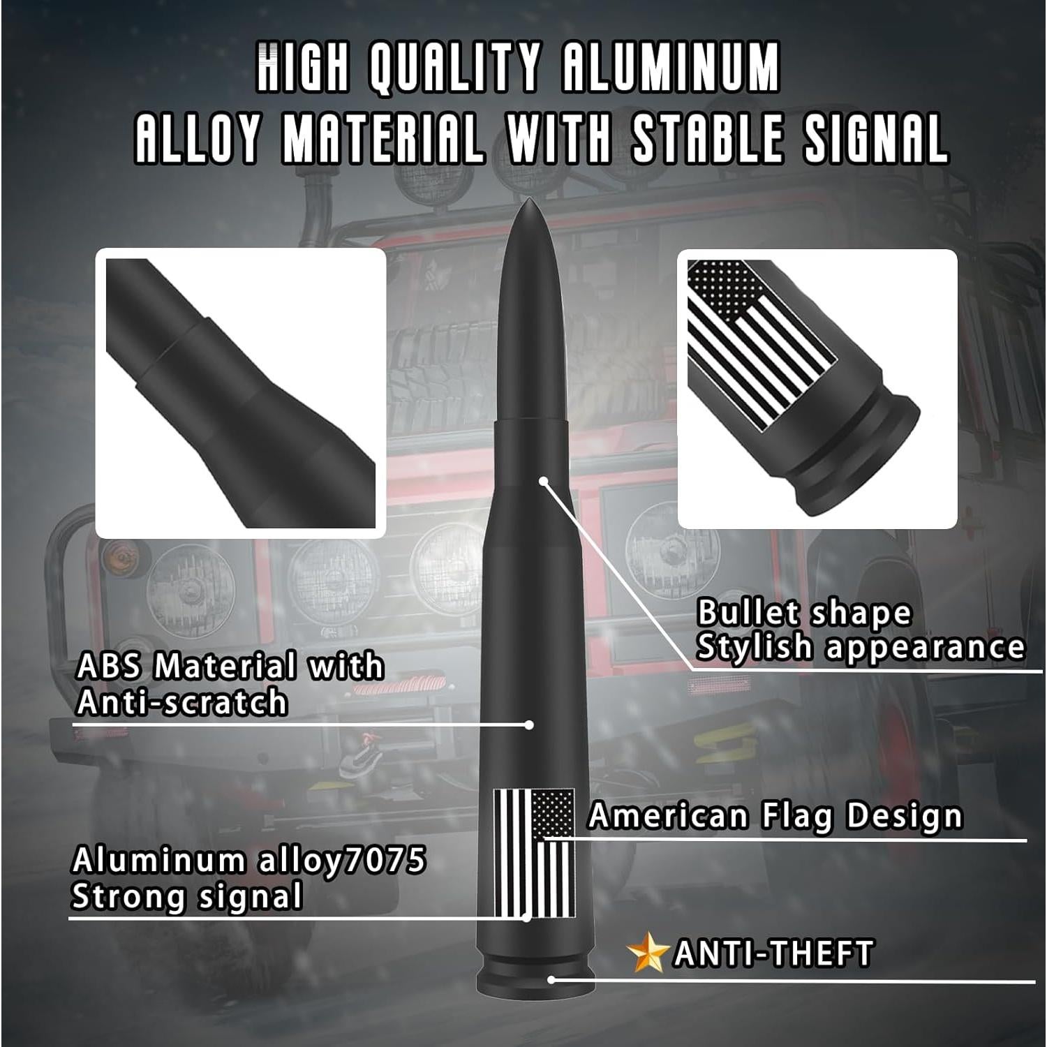 Antena de Bala Corta HVSTTPK 13.97 cm Antirrobo Bandera Americana