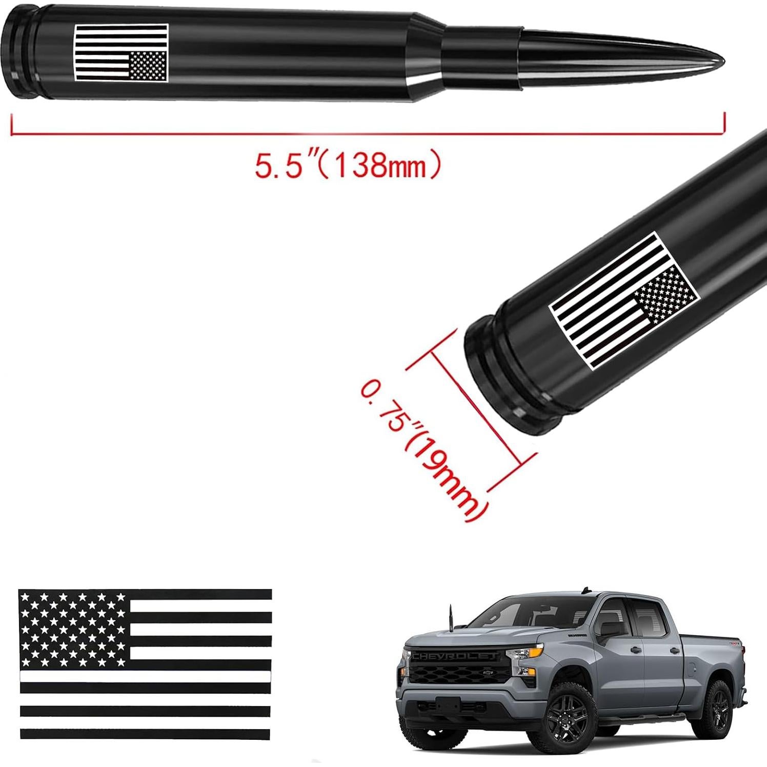 Antena de Bala Corta HVSTTPK 13.97 cm Antirrobo Bandera Americana