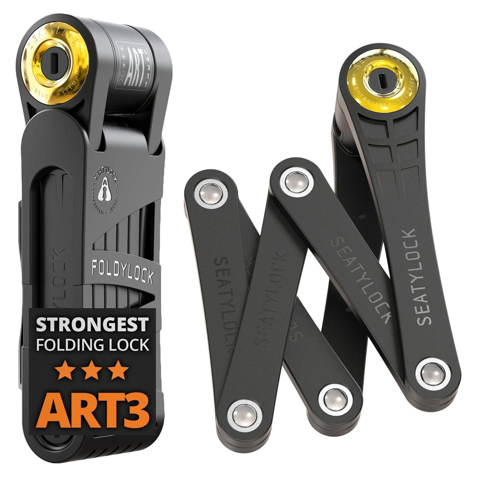 FoldyLock Forever Folding Bike Lock - Patented Sleek High Security Sold Secure Gold Bicycle Lock - Heavy Duty Anti Theft Smart Guard with Keys - 90cm