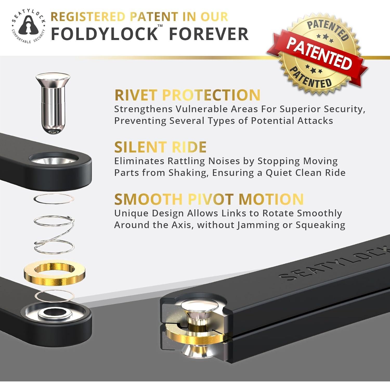 FoldyLock Forever Folding Bike Lock - Patented Sleek High Security Sold Secure Gold Bicycle Lock - Heavy Duty Anti Theft Smart Guard with Keys - 90cm